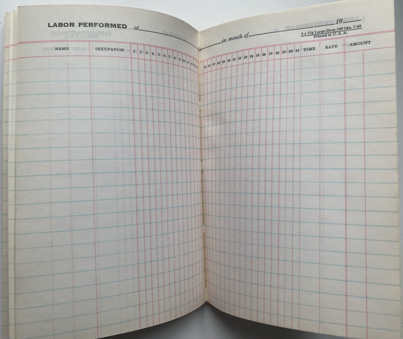 Vtg Labor Performed Ledger Book UNUSED Record Labor by Month 1969 8″x 5 1/2″