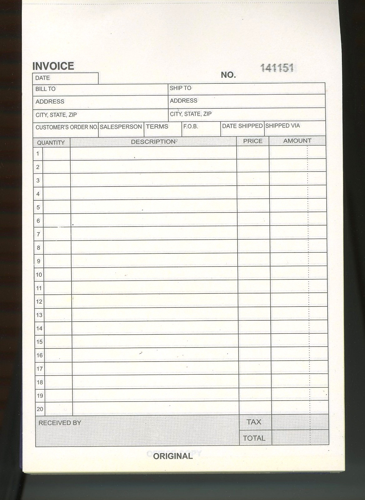 1 Invoice Order Sales Receipt Book 2 Part Duplicate Carbon Copy 50 Orders 8 1/2″