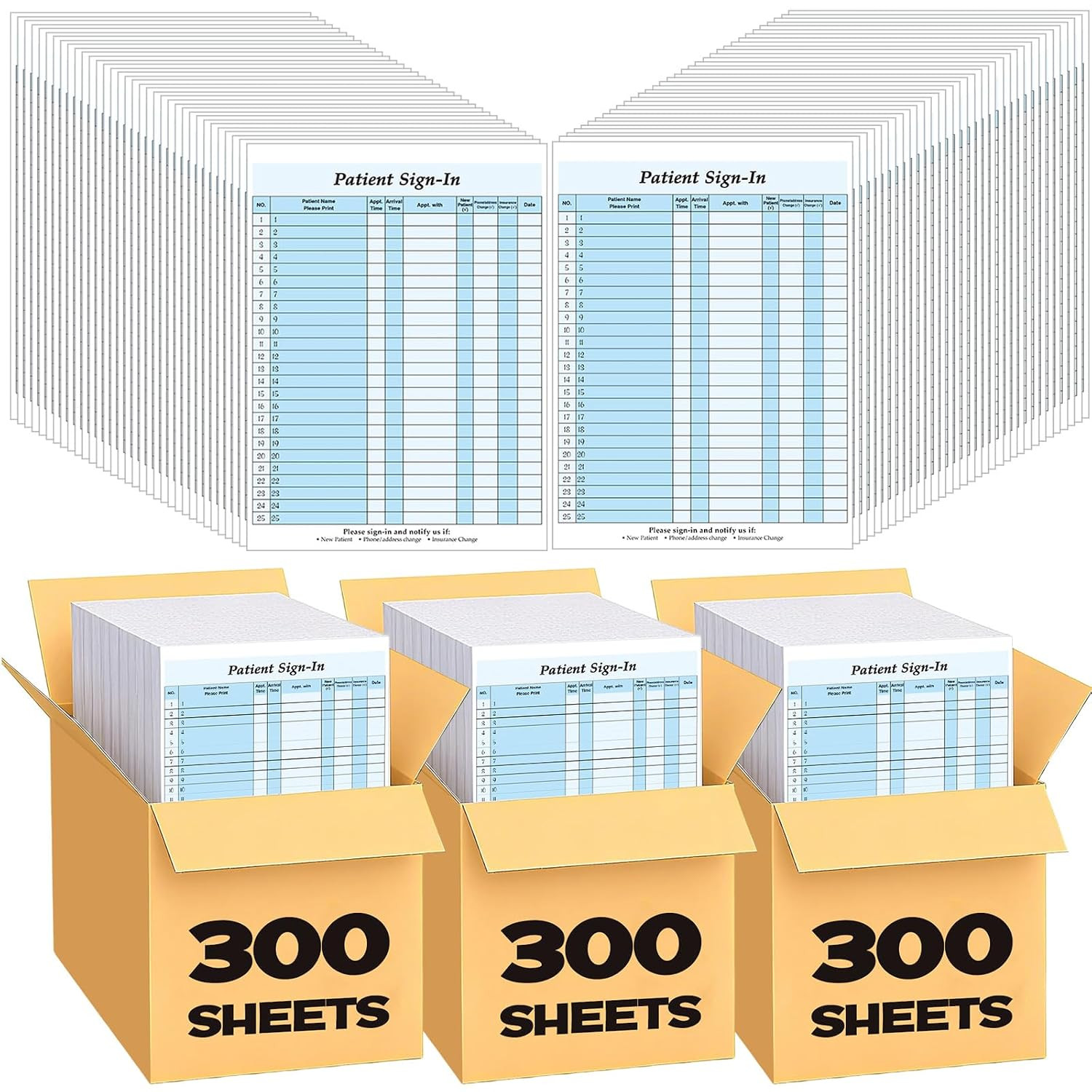 300 Pack Patient Sign in Sheets, Hipaa Carbonless, 3 Parts Adhesive Peel off Pat