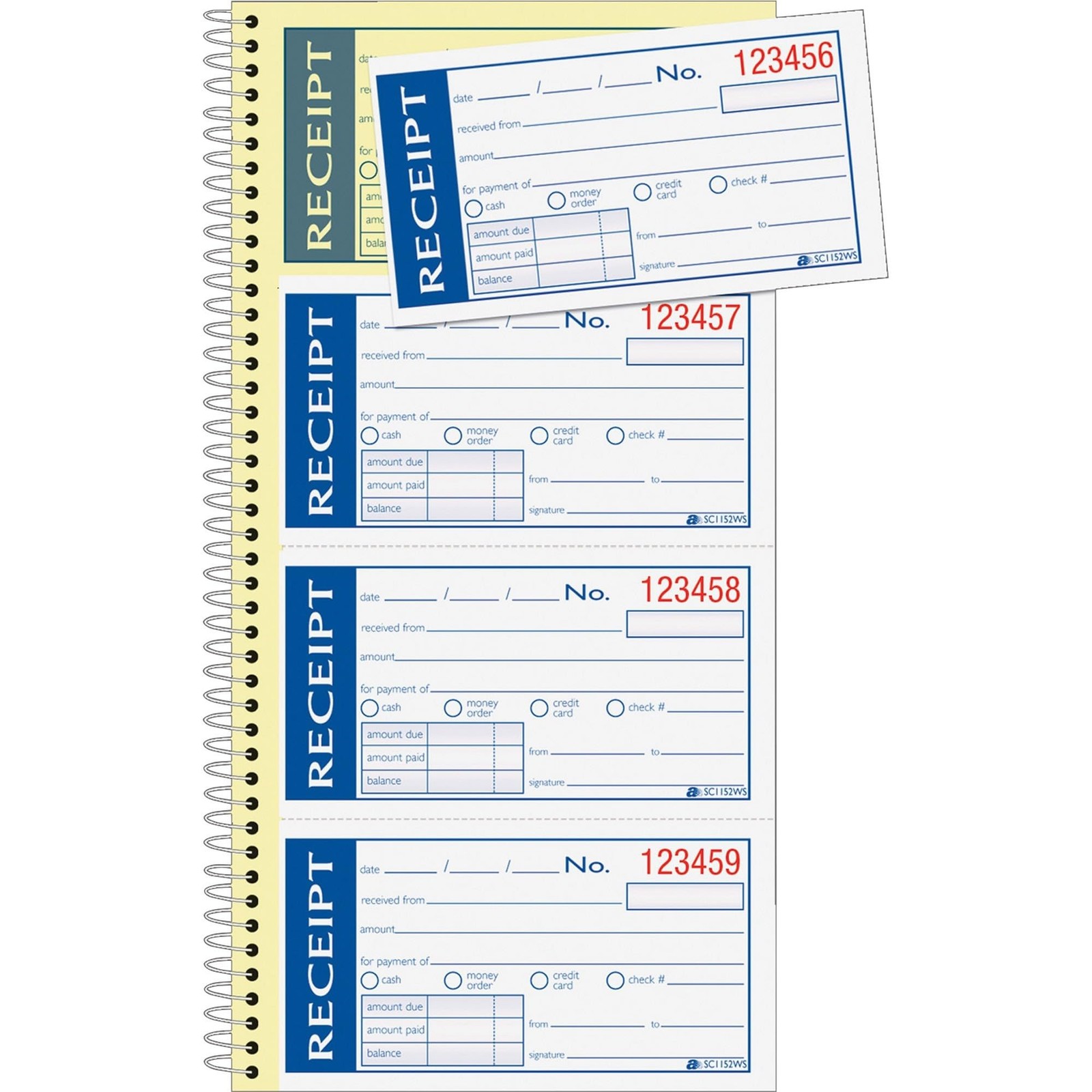 Adams Write n’ Stick Receipt Book, 2-Part, Carbonless, White/Canary, 5-1/4″ x