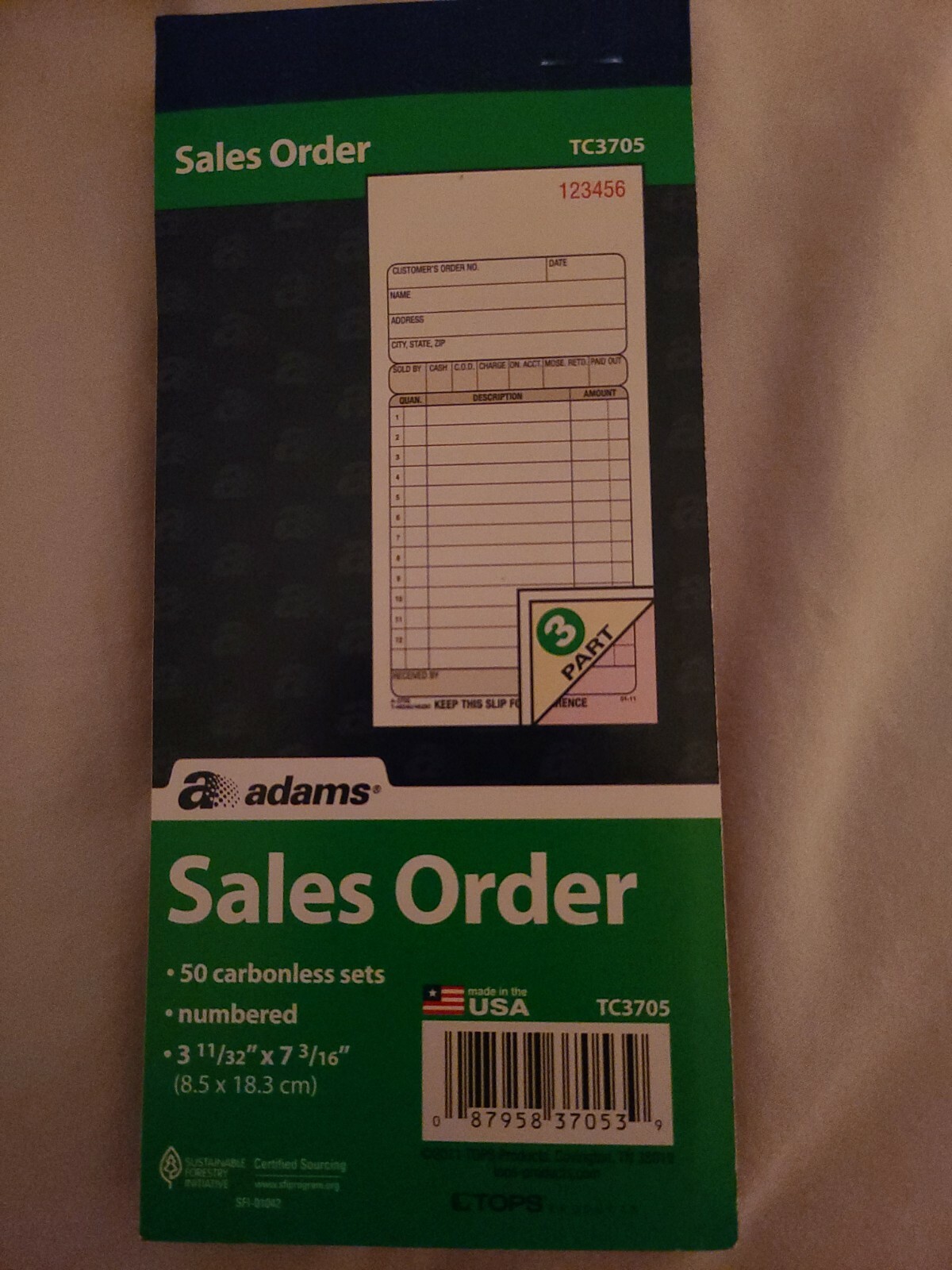 Adams General Purpose Sales Book Carbonless 3-Part- Item# TC3705, 50 sets-New