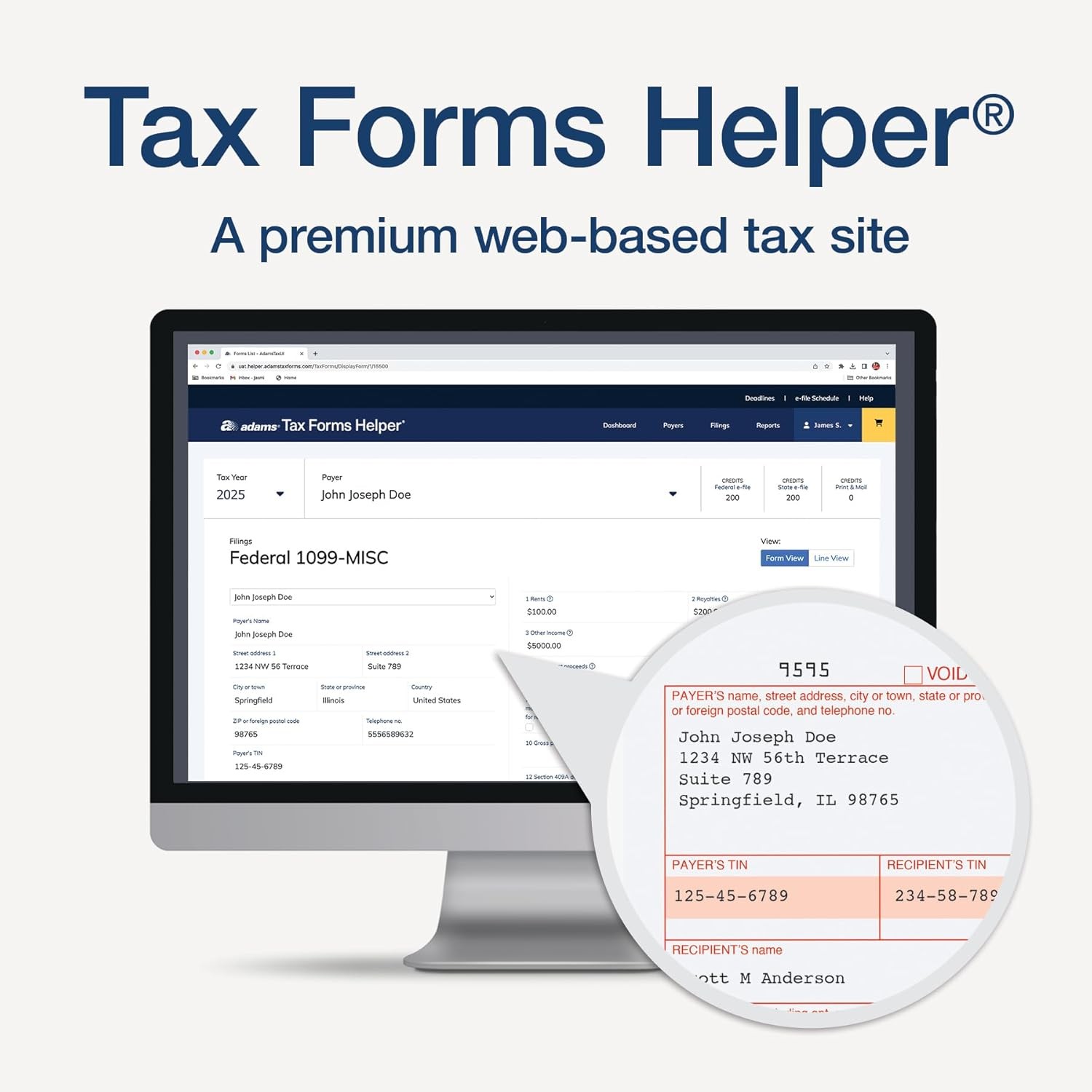 2025 1099 MISC Tax Forms Kit, 4-Part for 12 Recipients with Envelopes