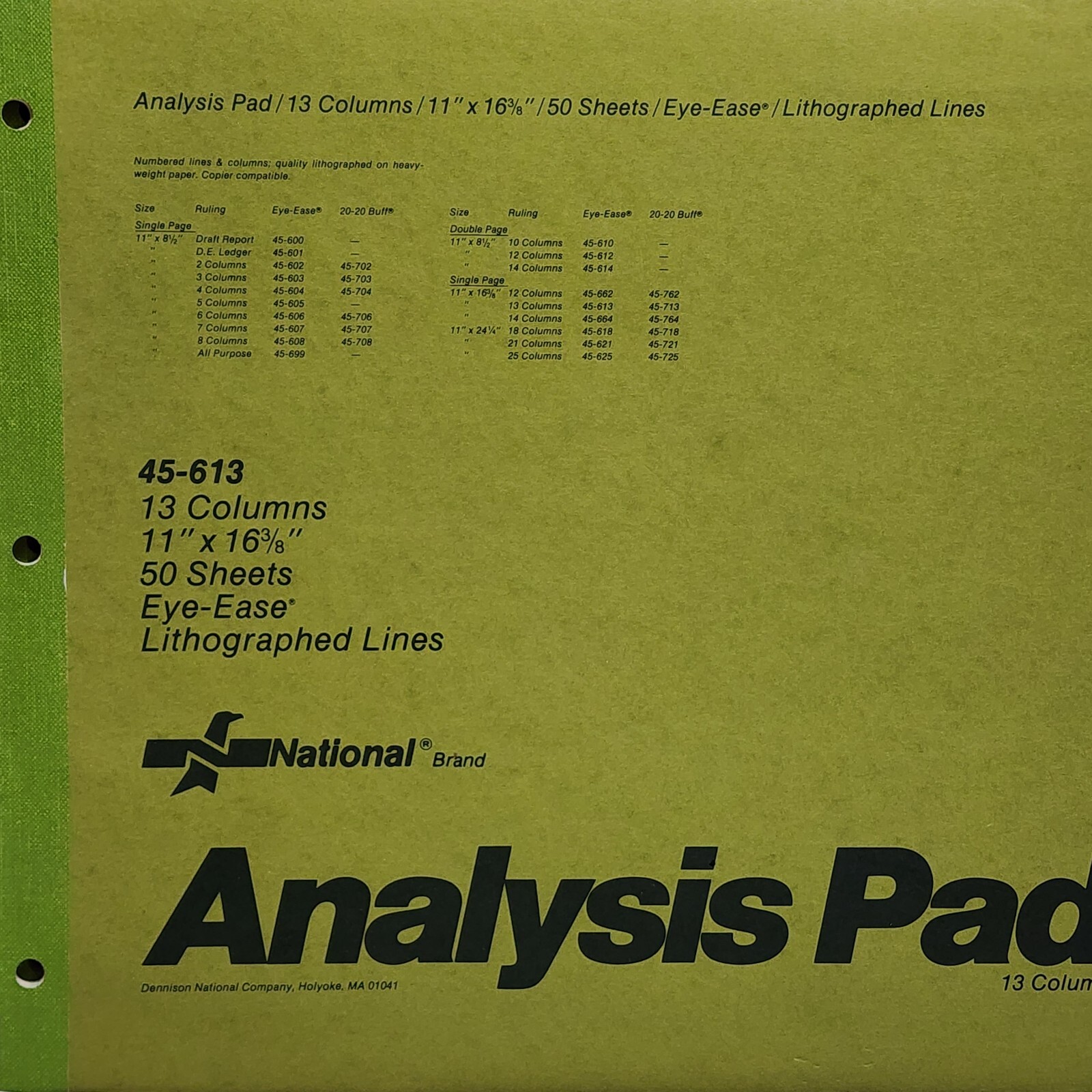 3 Pack NATIONAL Analysis Pad 13 Column Green Paper 11 X 16 3/8 100 Sheets 45-613