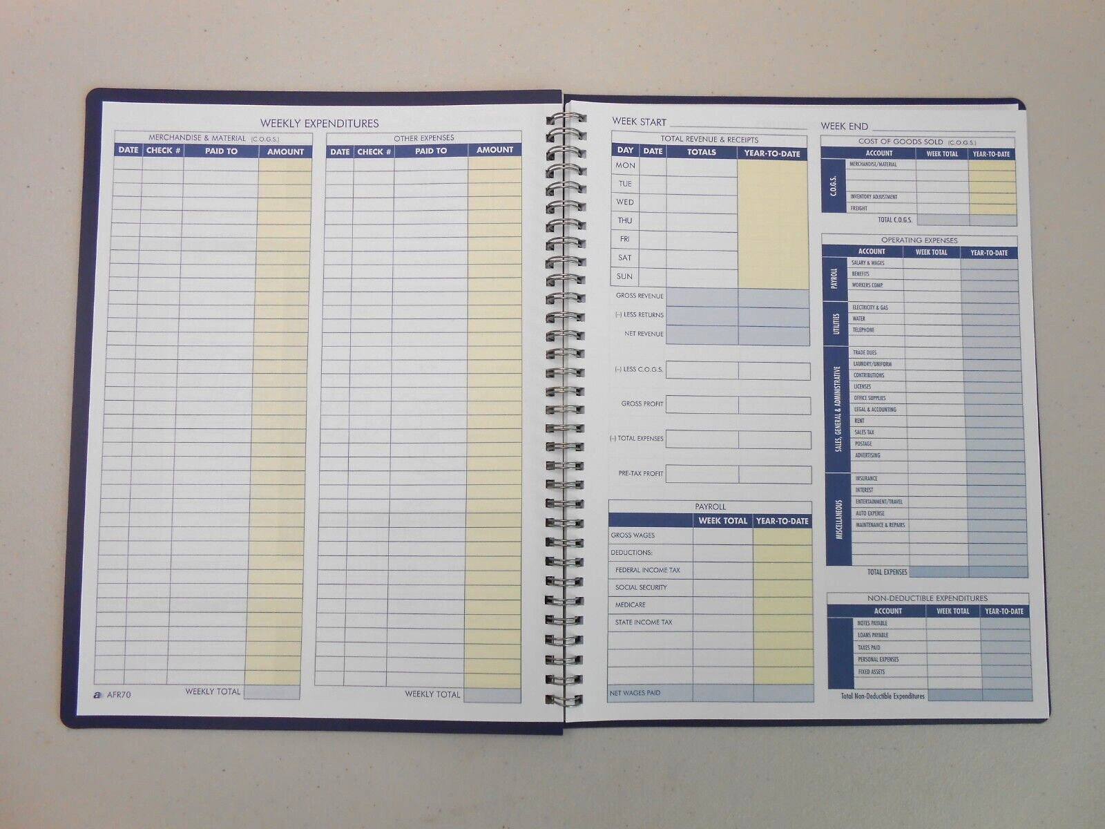 Adams Weekly Bookkeeping Record Book, Spiral Bound, 8.5 X 11 Inches, AFR70