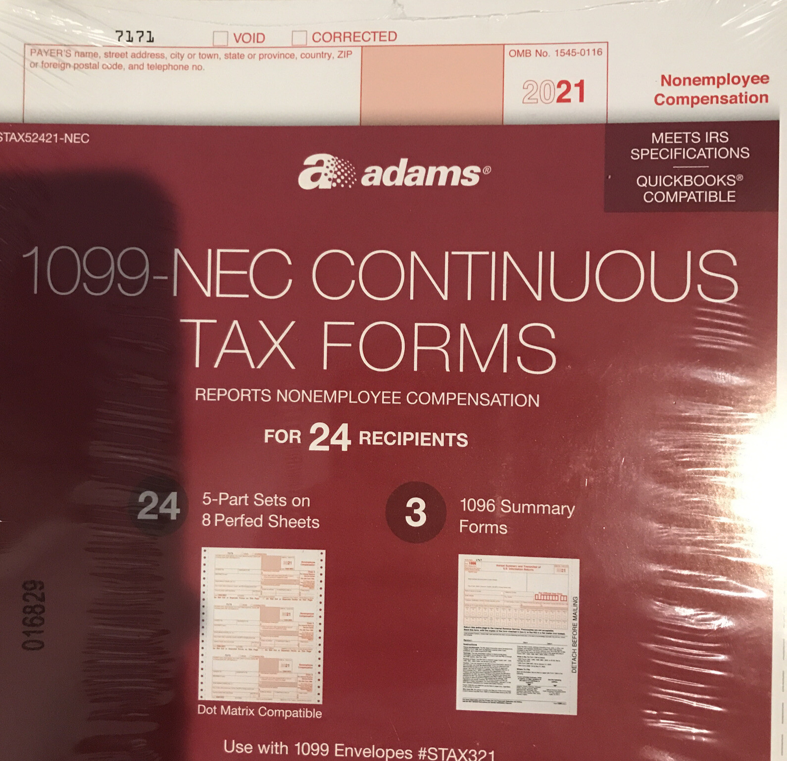 New ADAMS 1099-NEC Continuous Tax Forms For 24 Recipients Tax Year 2021