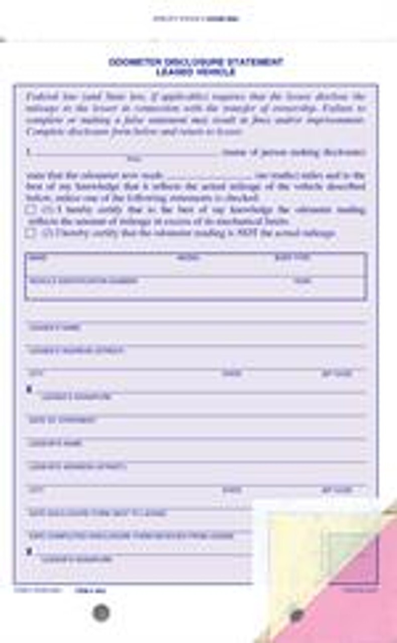 Lease Odometer Statement, 5 2/3″ x 9 1/8″ – 3 Part, 100 Per Pack