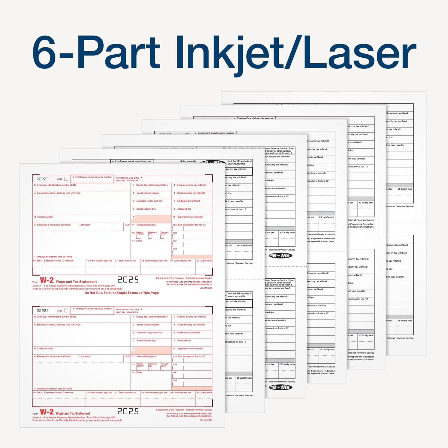 W-2 Forms 2025, 6-Part Kit for 12 Recipients, Includes 12 Envelopes, 3 W-3 Fo…