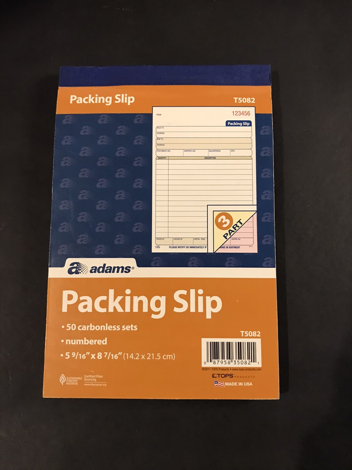 Adams Packing Slip Book 3-Part 50 Carbonless Sets 5.9/16” x 7-5/16” Numbered