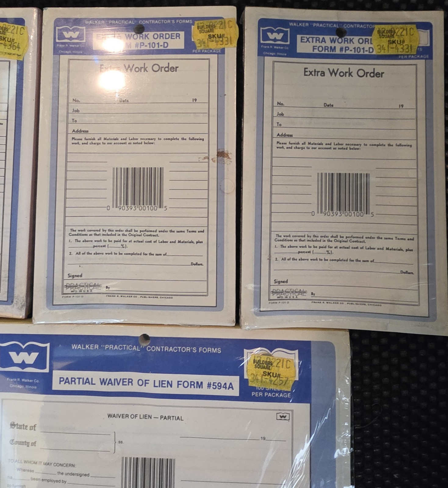 Vintage Walker Contractor Forms Lot Partial Waiver of Lien Extra Work Order NOS