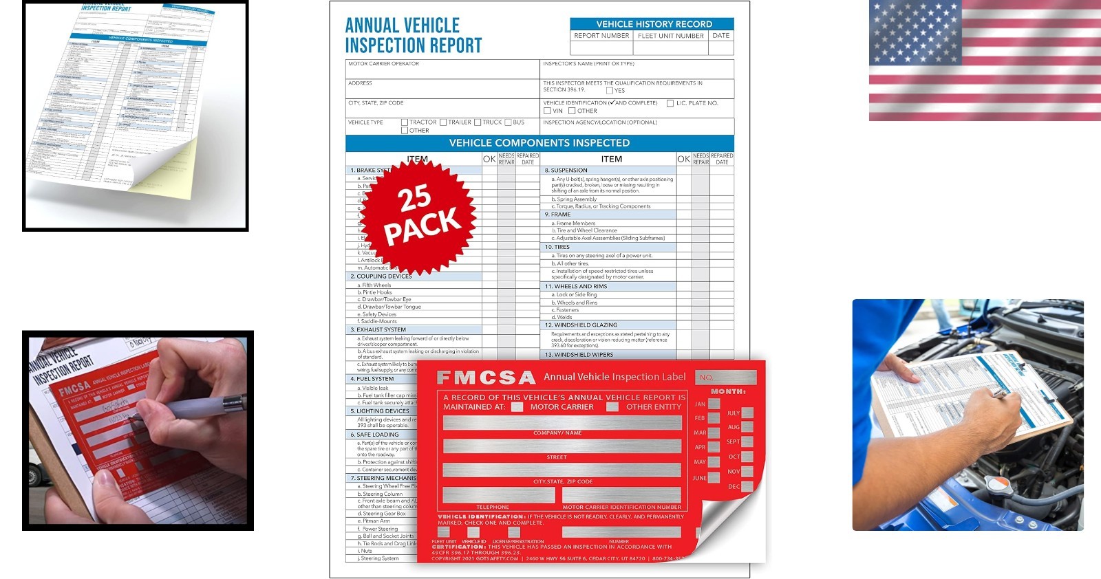 Annual Vehicle Inspection Forms and Stickers 6″x3.5″ – 25 Count, FMCSA Approved