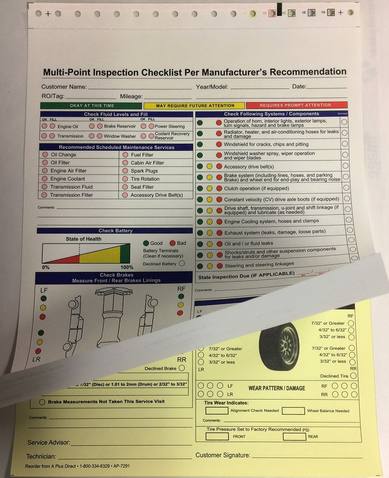 Multi-Point Inspection Forms 2 Part Carbonless 8.5″ X 11.75″ – 500 Qty