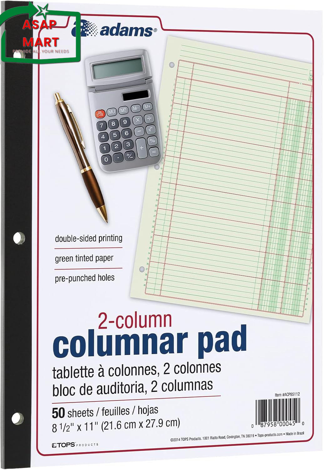 Adams Columnar Analysis Pad, 2 Column Ledger, 8.5″ X 11″, 100 Pages (50 Sheets),