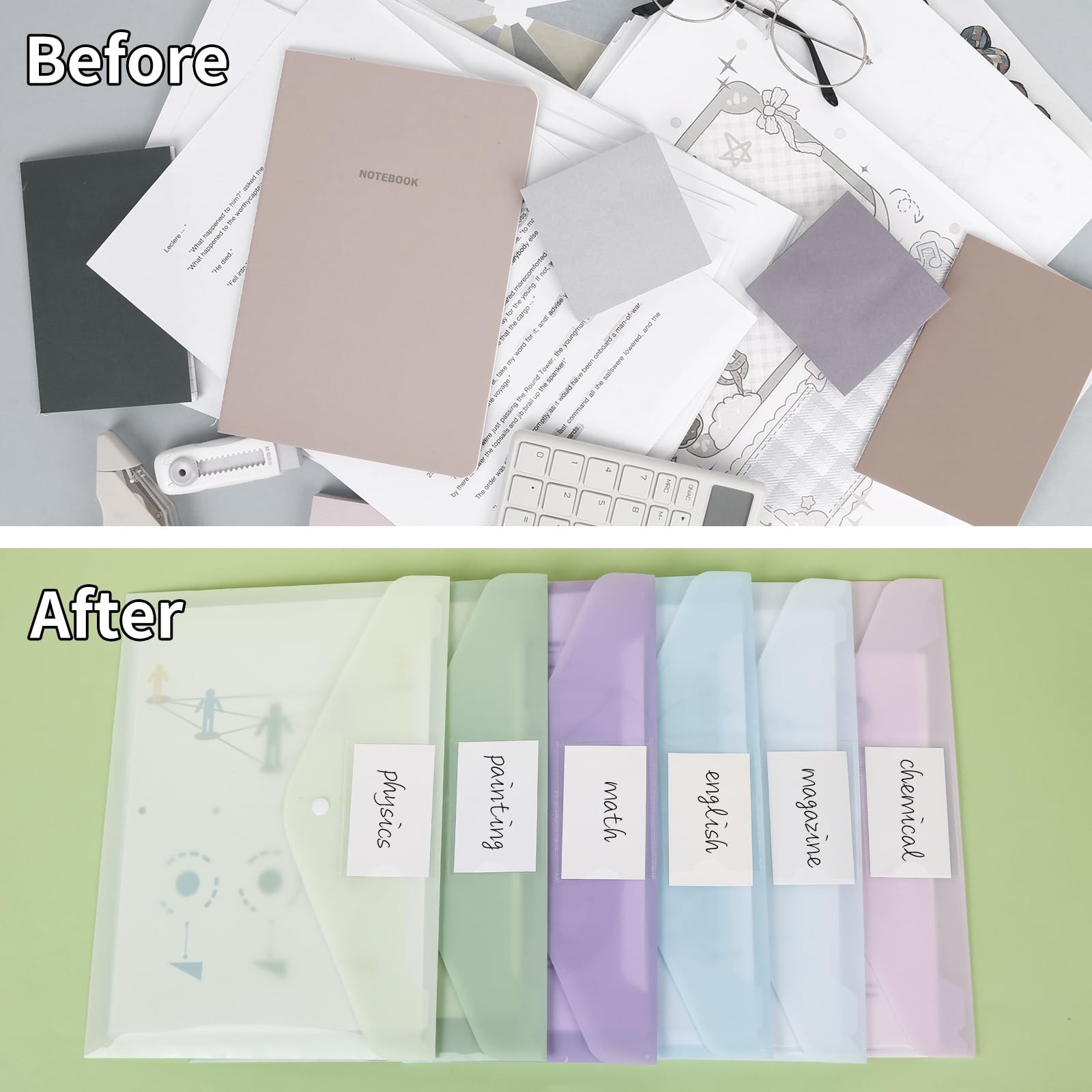 EOOUT 24 Pack Plastic Envelopes File Folders, Poly Folders Pastel