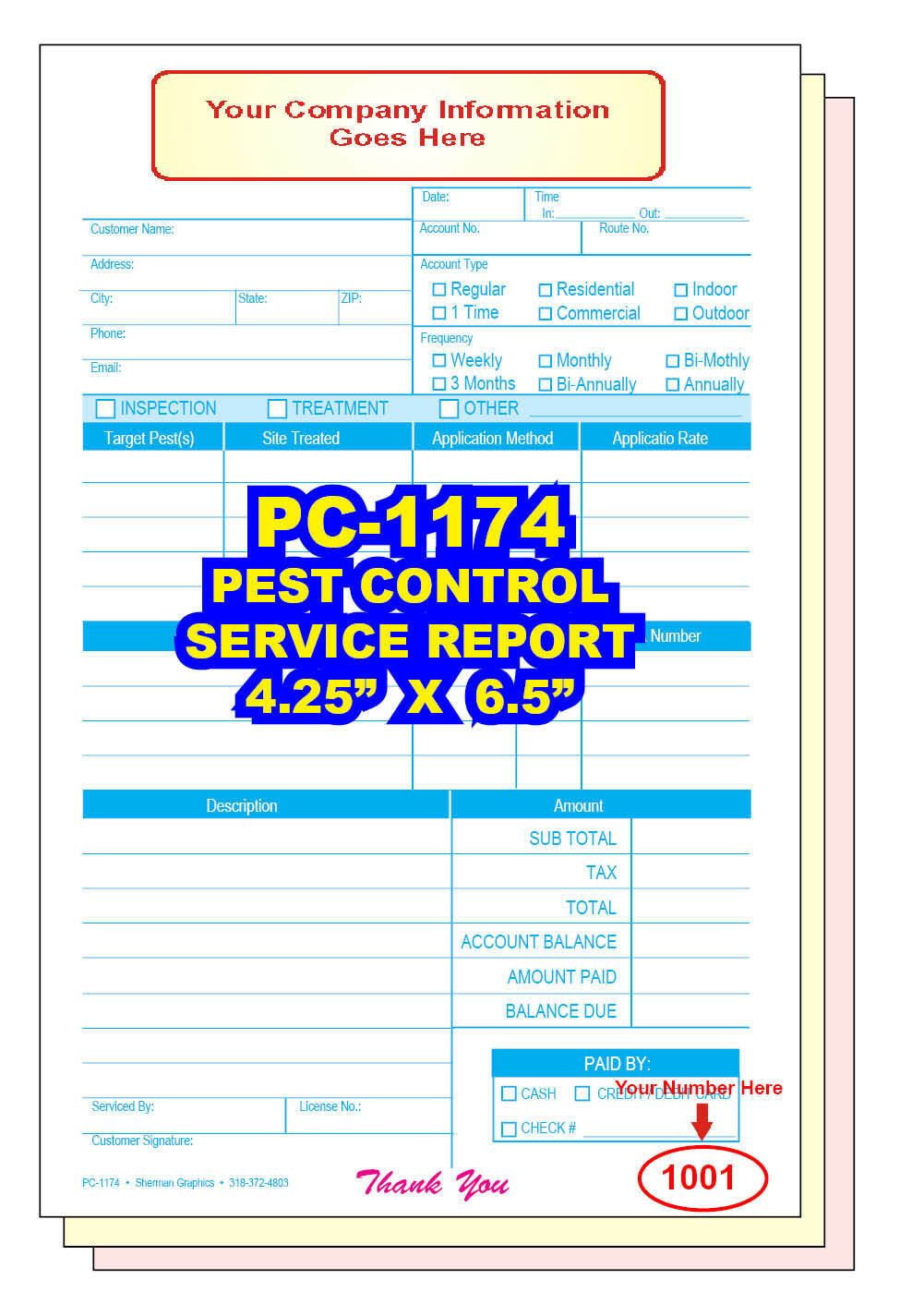 PEST CONTROL SERVICE ORDER CUSTOM PRINTED 2 or 3 Part Carbonless