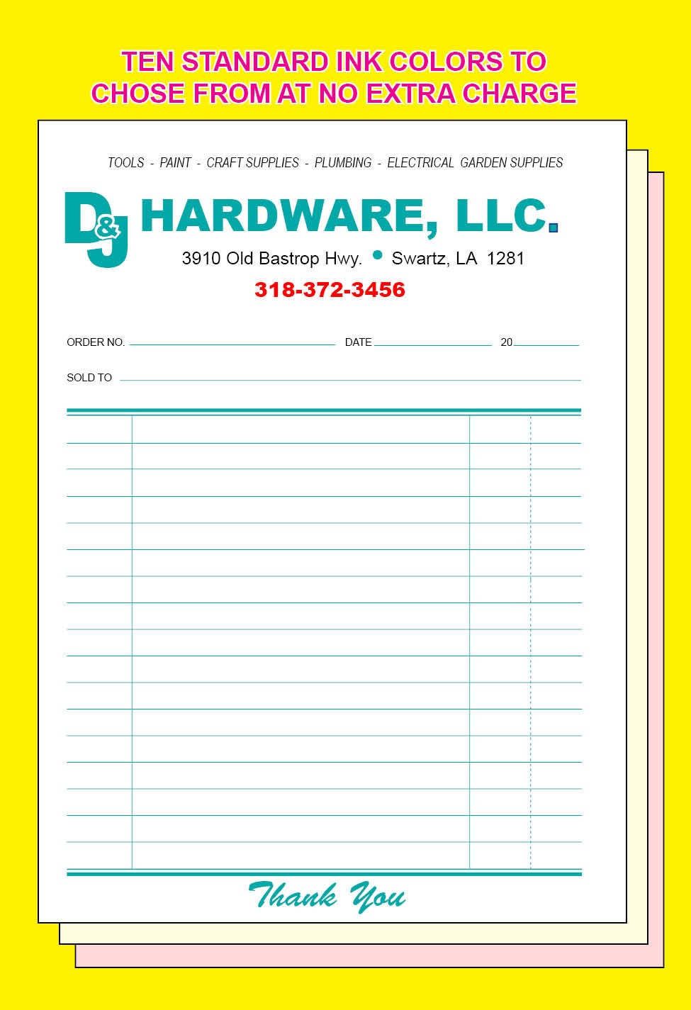SALES INVOICE CUSTOM PRINTED 2 or 3 Part Carbonless