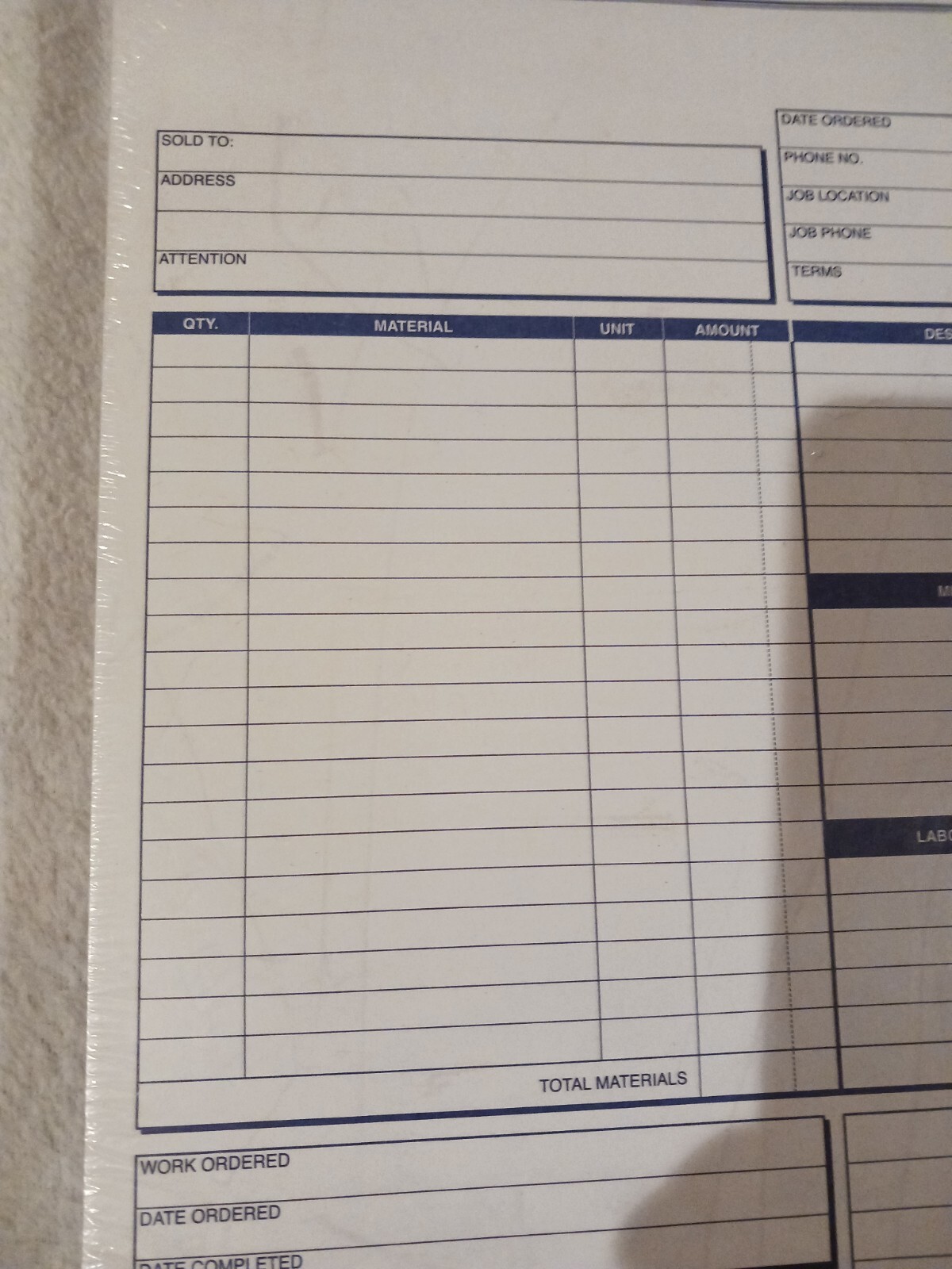 Adams NC2817 Carbonless Job Invoice 2-Part Corbels 100 St./BK