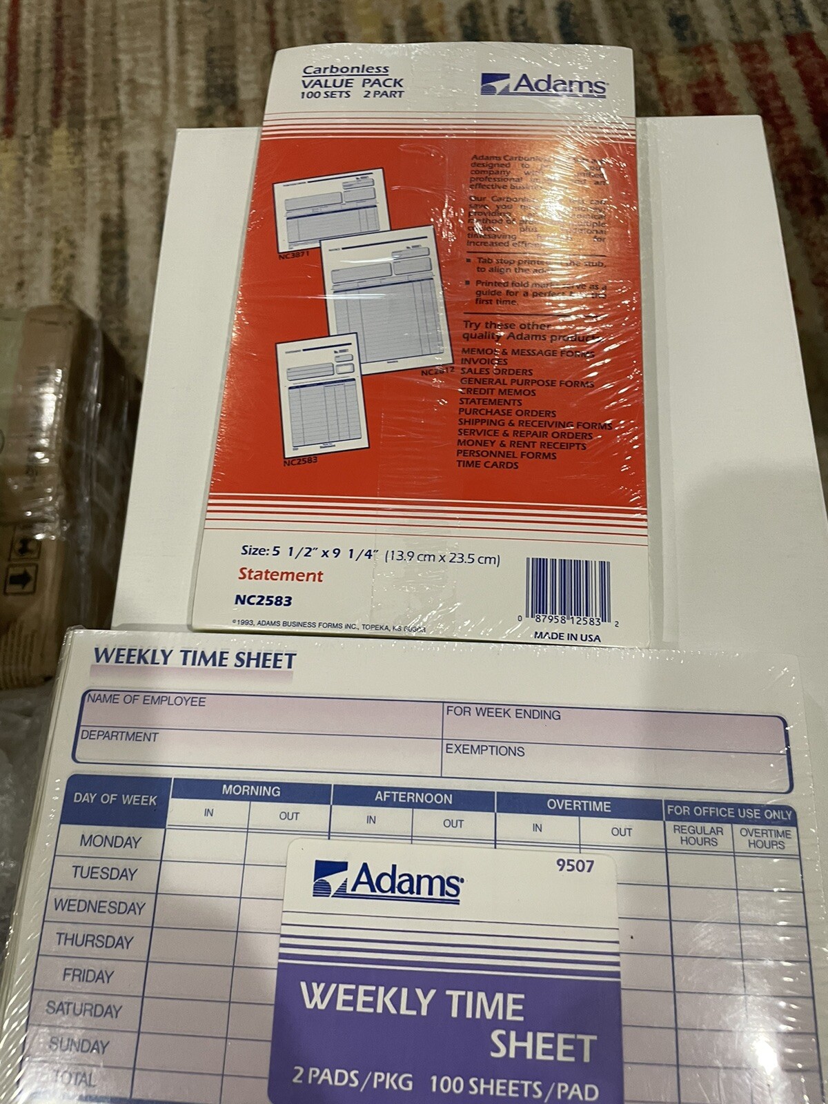 Adams Statement Forms & Weekly Time Sheet Made USA