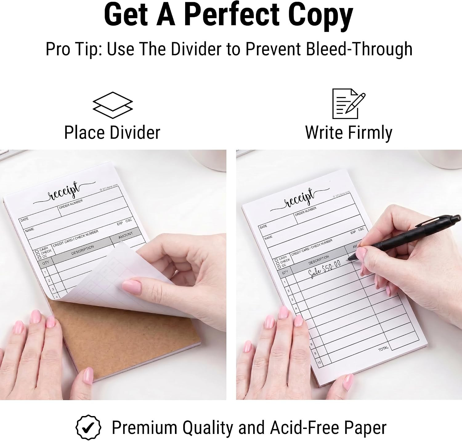 Receipt Book with Carbon Copies for Small Boutique Business, 2-Part Carbonless C