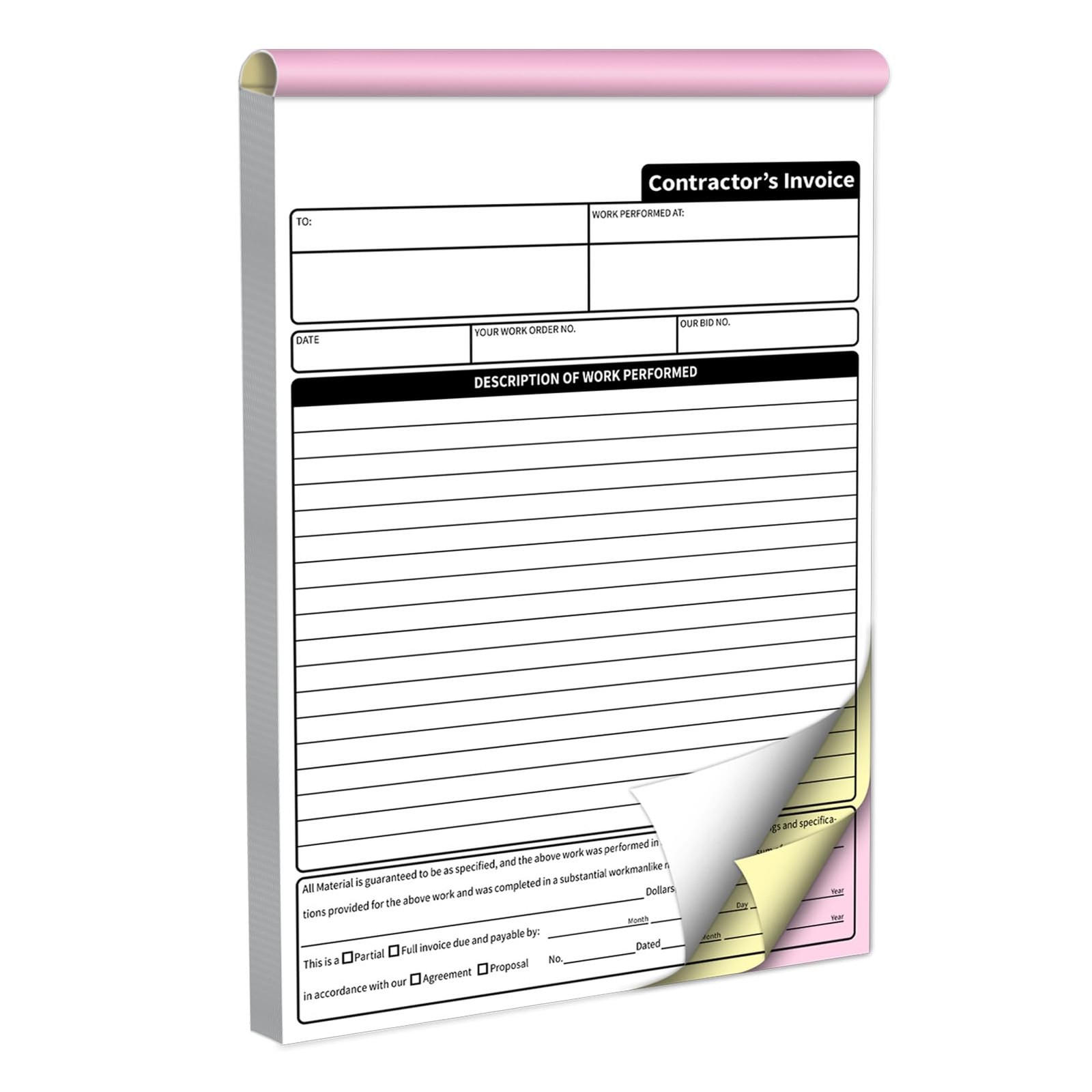 1 Pack Contractor Invoice Books 3 Part Carbonless Estimate Work Order Receipt