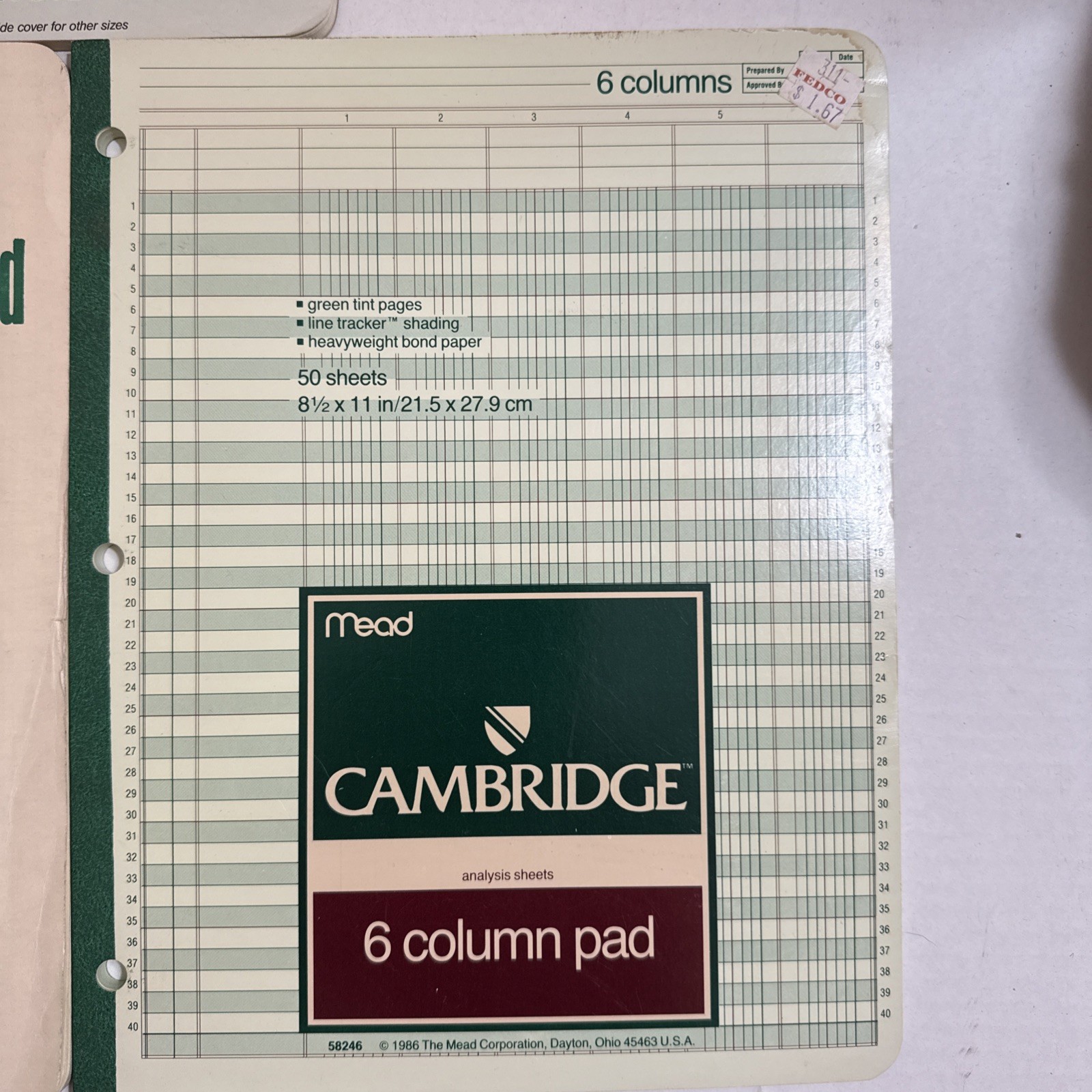 Set Of 5 Vintage Columnar Paper Pads Wilson Jones Boorum & Pease Mead 1968 1986