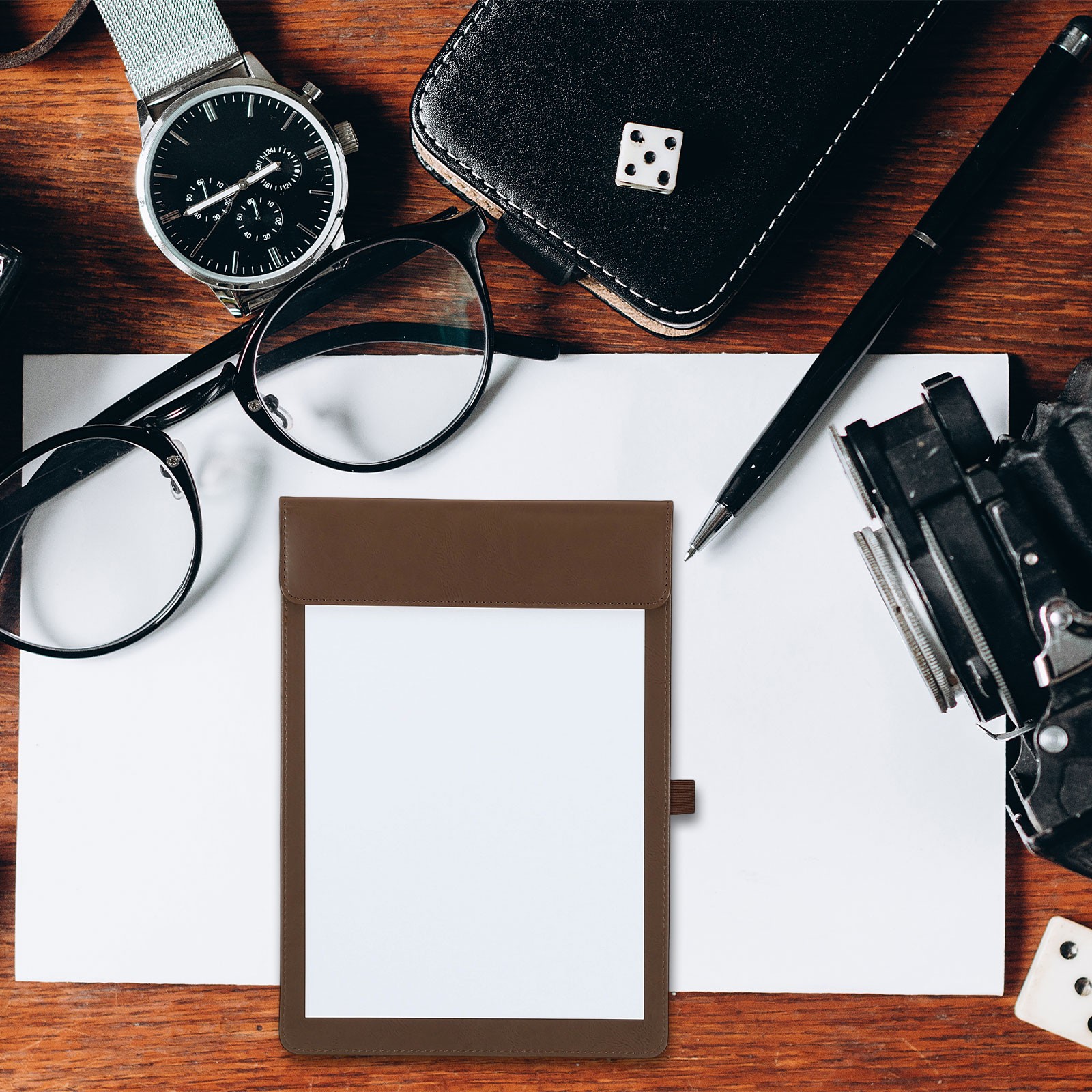 2 Pack Mini Clipboard 5″ x 3″ Leather Small Clipboard with Pen Holder (Black)