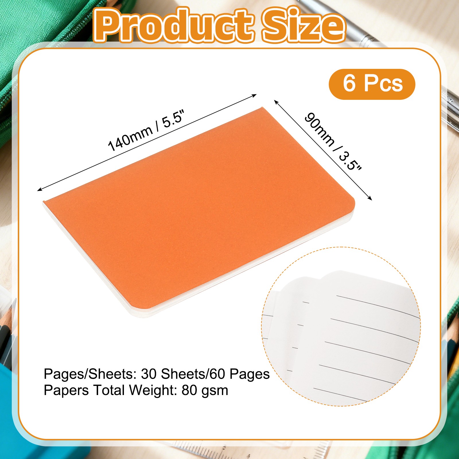 6 Pack A6 Notebook, A6 Journal Mini Notebook Pocket Kraft,Orange