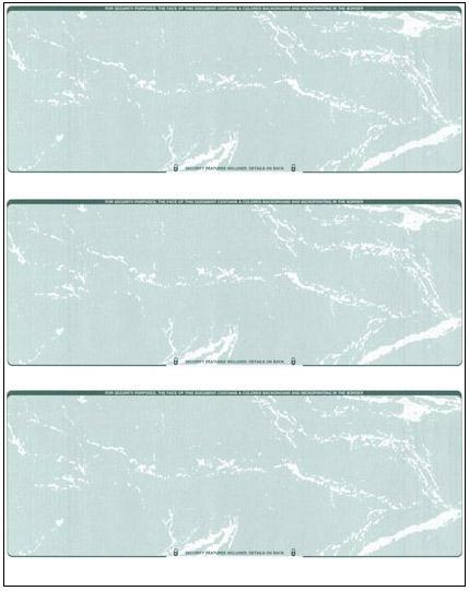 1000 Blank Check Stock Paper – 3 on a Page Business- Green Marble