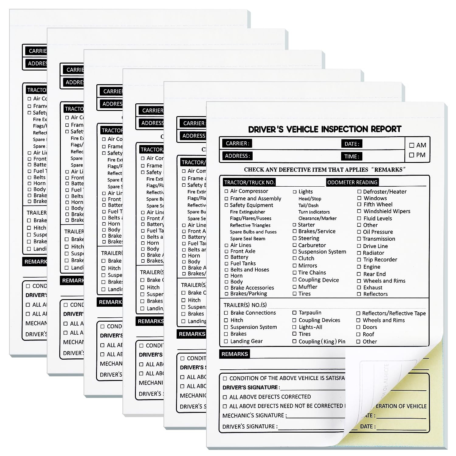 6 PCS Detailed Drivers Daily Vehicle Inspection Report Book 5.5×8.5 Inch