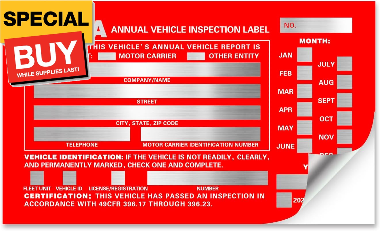 Annual Vehicle Inspection Report Form 25-pk 3-Ply Carbonless, 8.5″ x 11.75″ + La