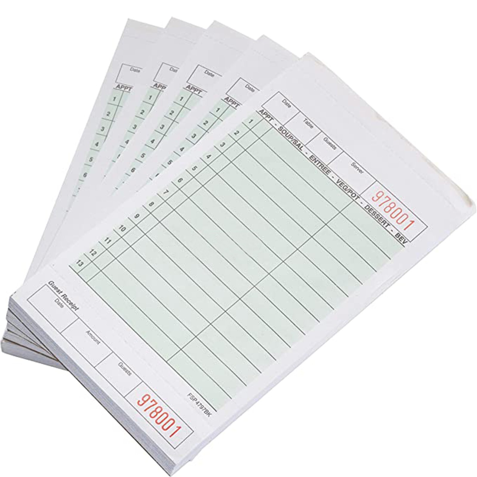 40 Pack – 2 Part Green Carbonless Guest Check Pads – 50 Pages per Server Pad