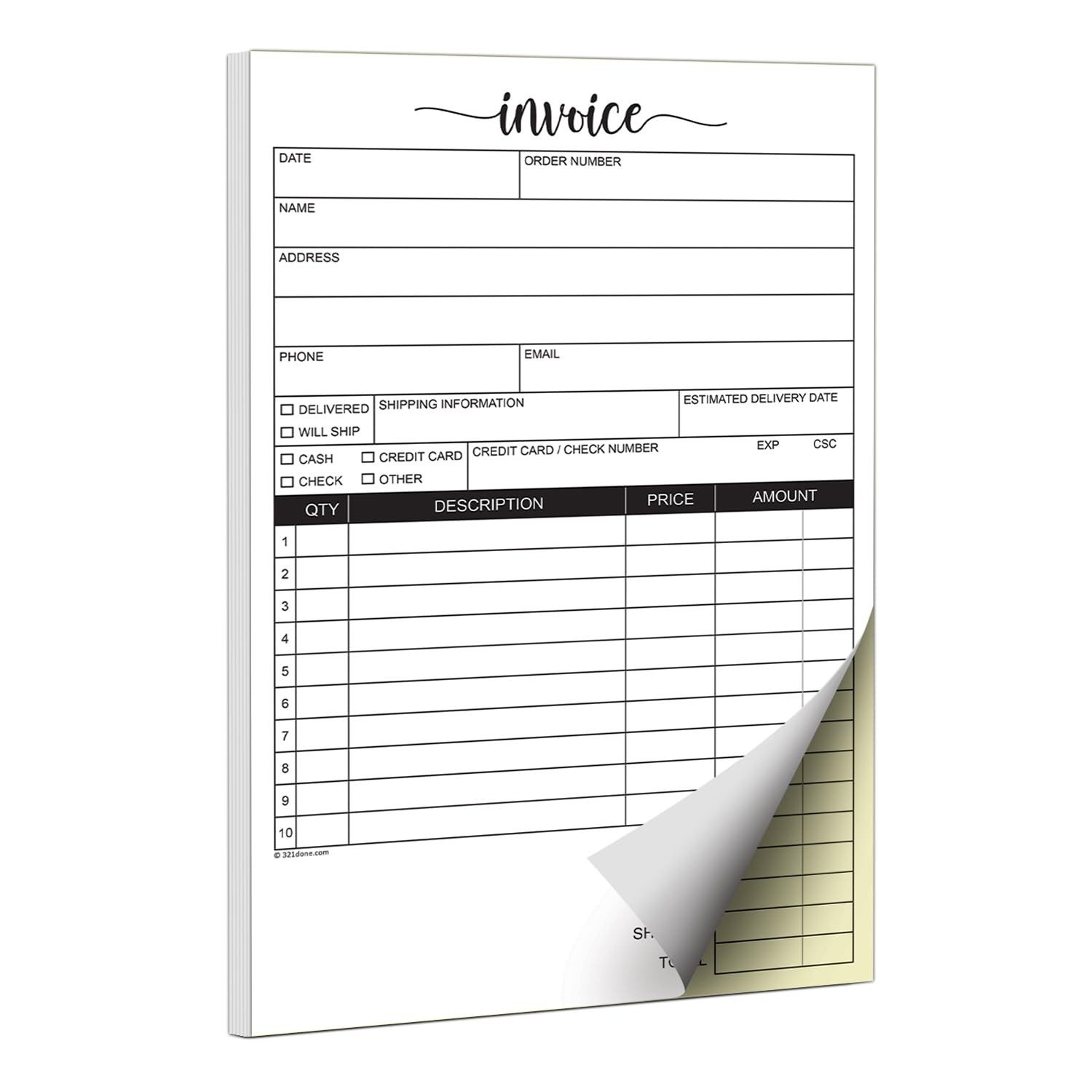 321Done Invoice Pad, Edge-Glued Pad (Small), 2-part: (White / Yellow)