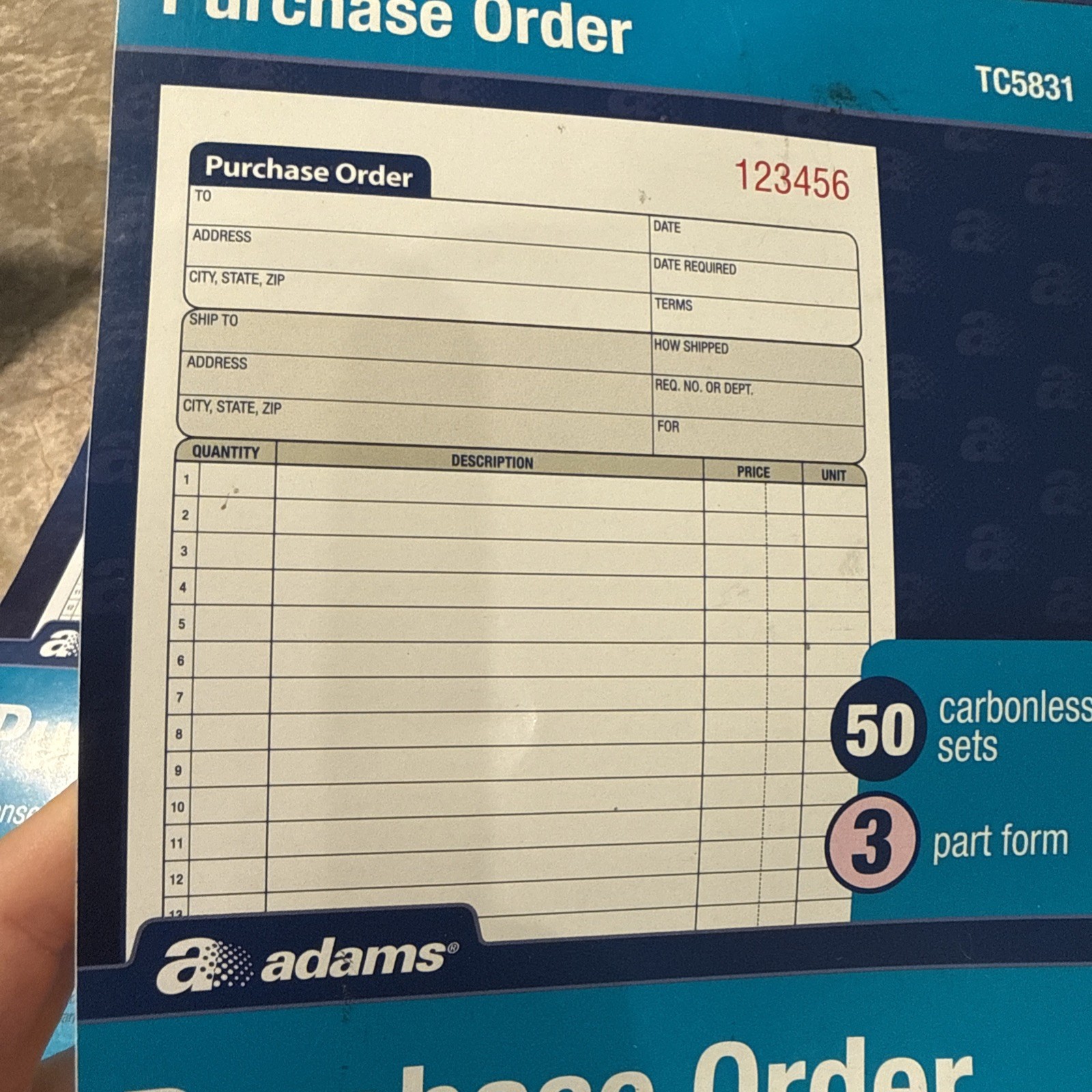 TWO Adams TC5831 Purchase Order Book 3 Part 50 Sets 5-9/16 x 8-7/16″