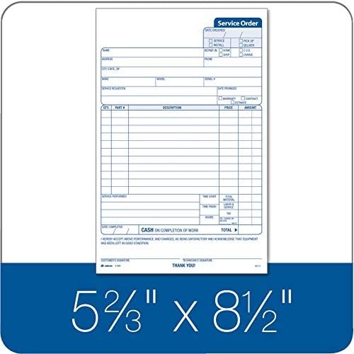 Adams Service Order Form, 3 Part, Carbonless, 5 2/3″X9″ Inches, 250 Sets per Pac