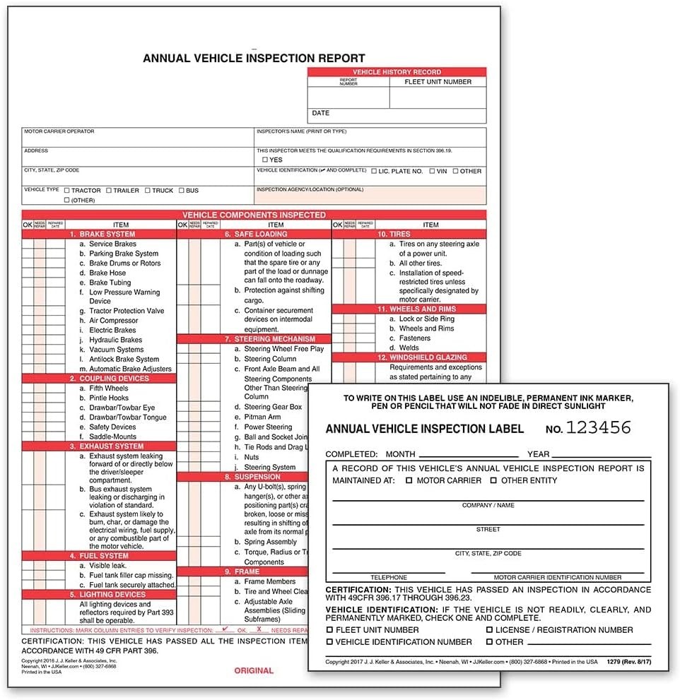 Compliant Vehicle Inspection Reports – Durable 100-lb. Manila, Snap-Out Format