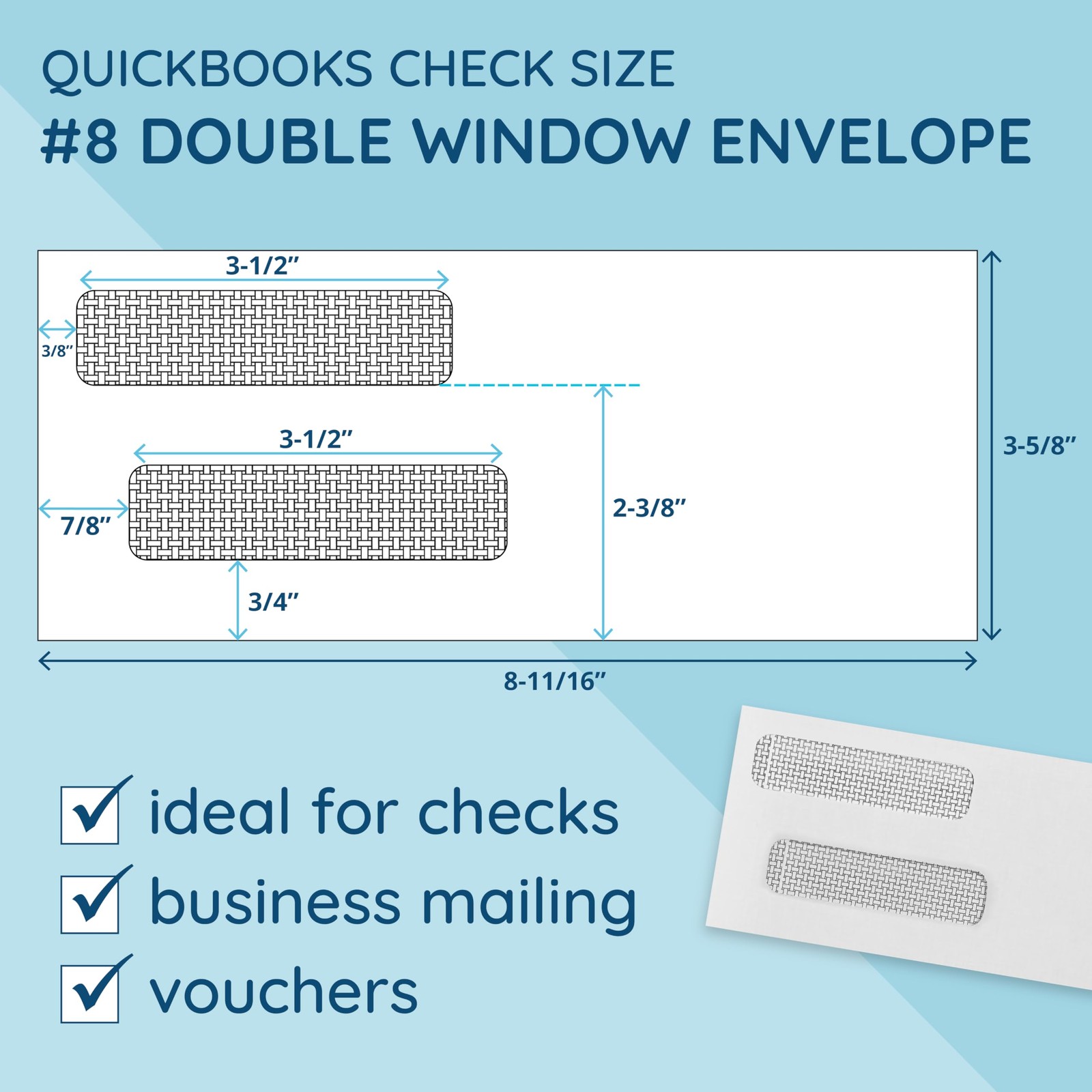 500#8 Gummed Double Window Security Check Envelopes – Number 8, White