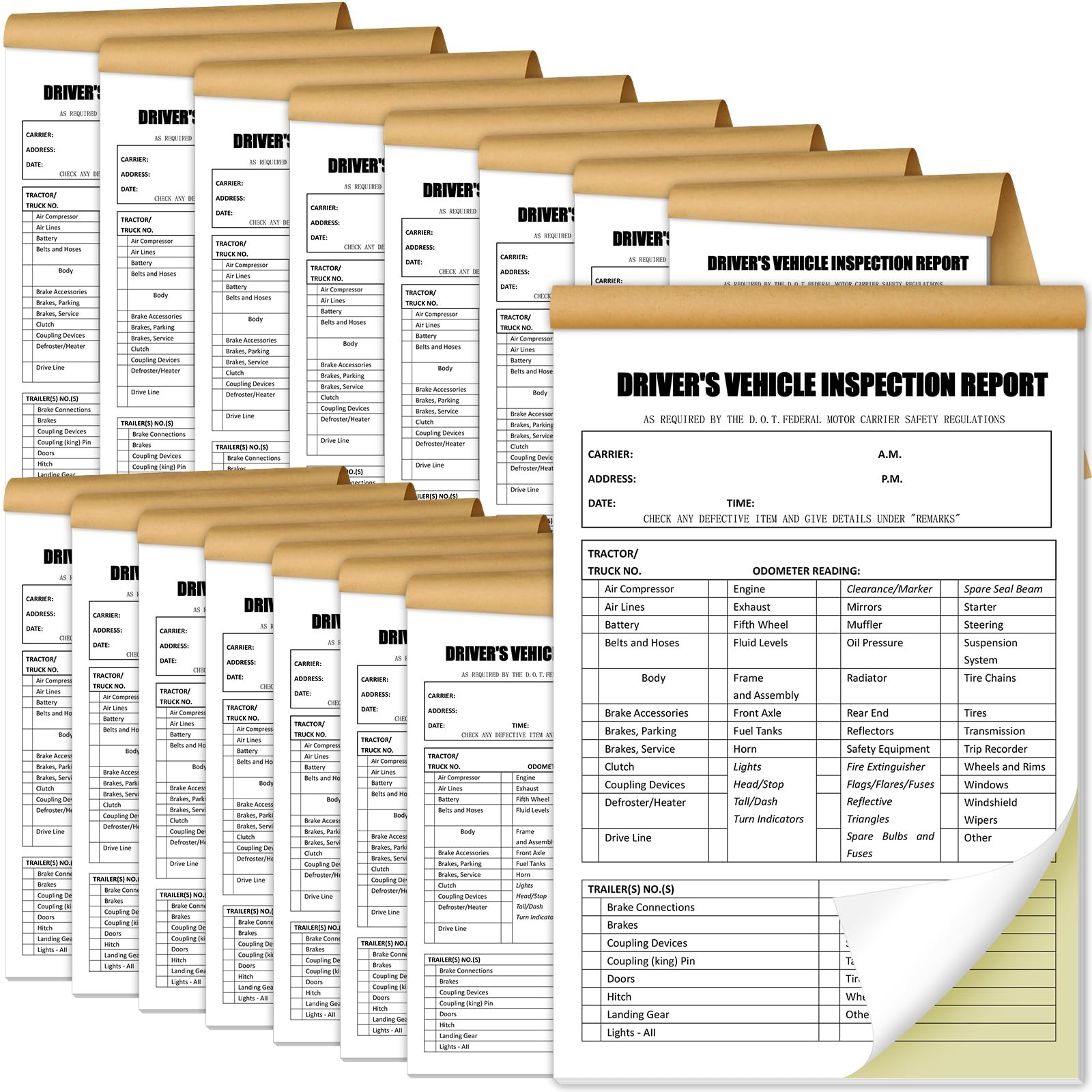 800 Sets (16-Pack) Detailed Driver’s Vehicle Inspection Report 8.5″ x 5.5″ Da…