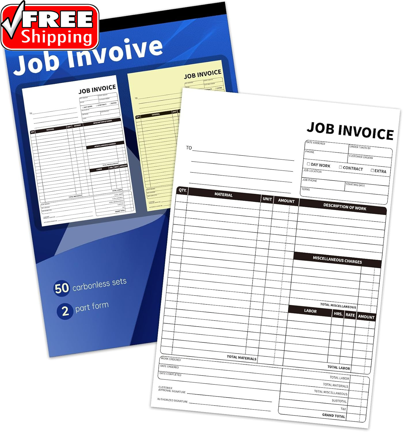 Carbonless Work Order Forms,7.5 X 11 Inches Invoices for Small Business,Sales Or