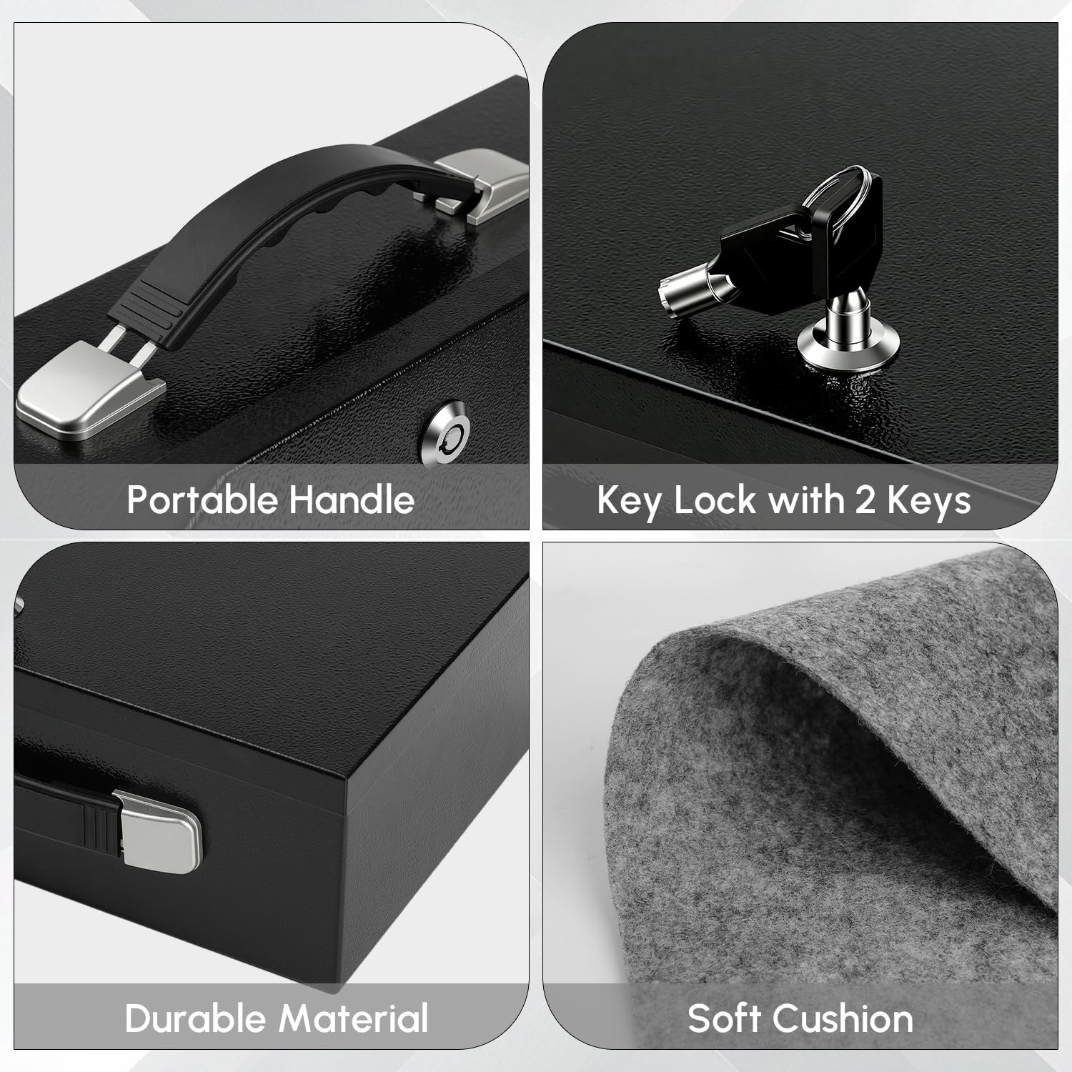 Fireproof Document Box with Key Lock, Metal Lock box Large, Black