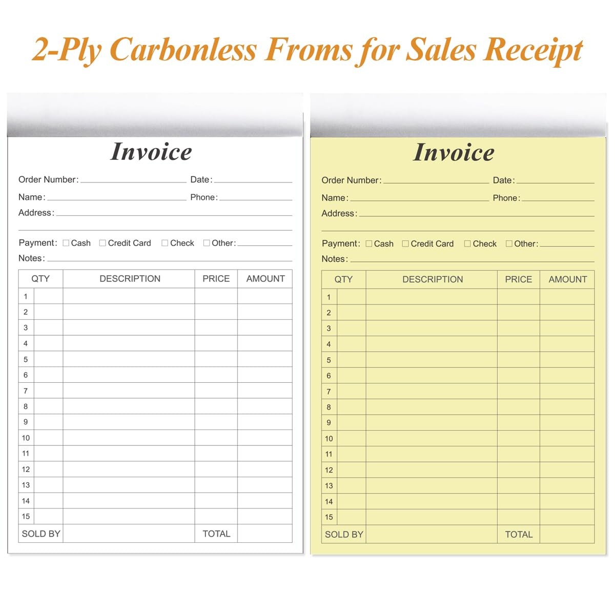 2Pcs Invoice Receipt Book 5.5×8.5in Carbonless 2 Part 100 Sheets Small Business