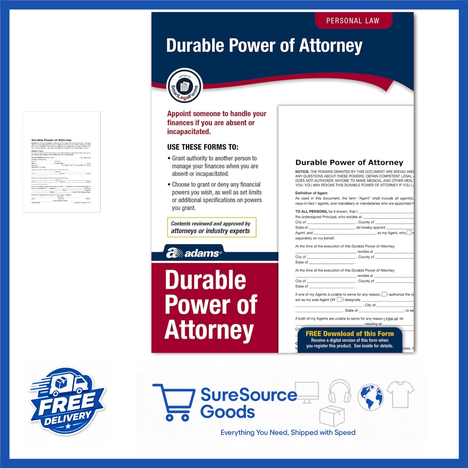 White Durable Power of Attorney Forms with Instructions for Financial Management