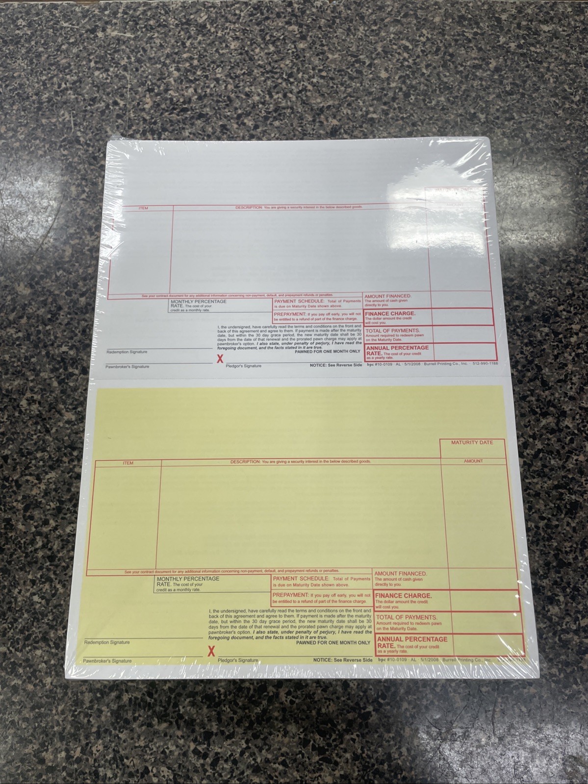 BURRELL ALABAMA COMPLIANT PAWN TICKETS USA SELLER FREE SHIPPING