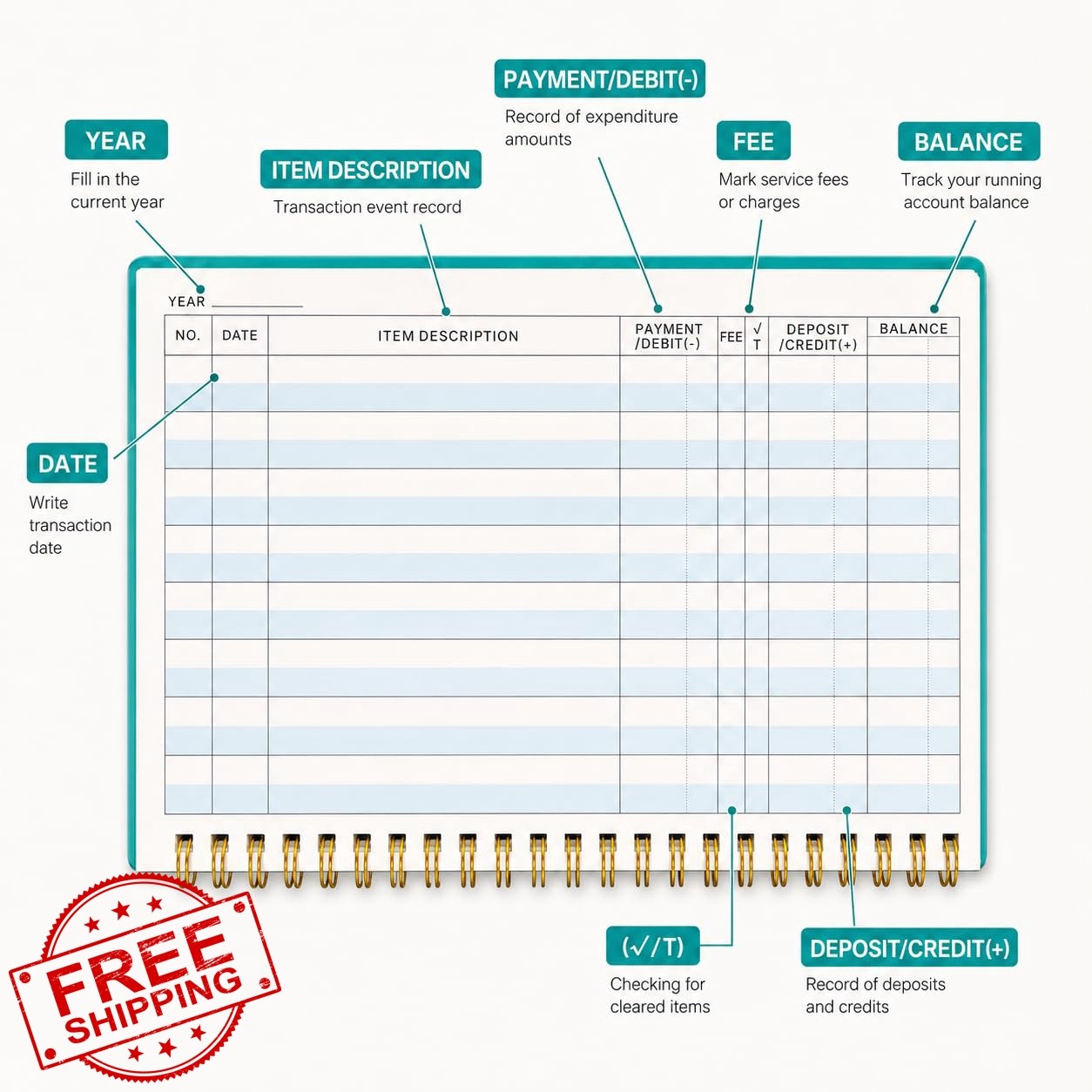 Ougesi Green Check Register Book, 5.7×8.4, 1pack