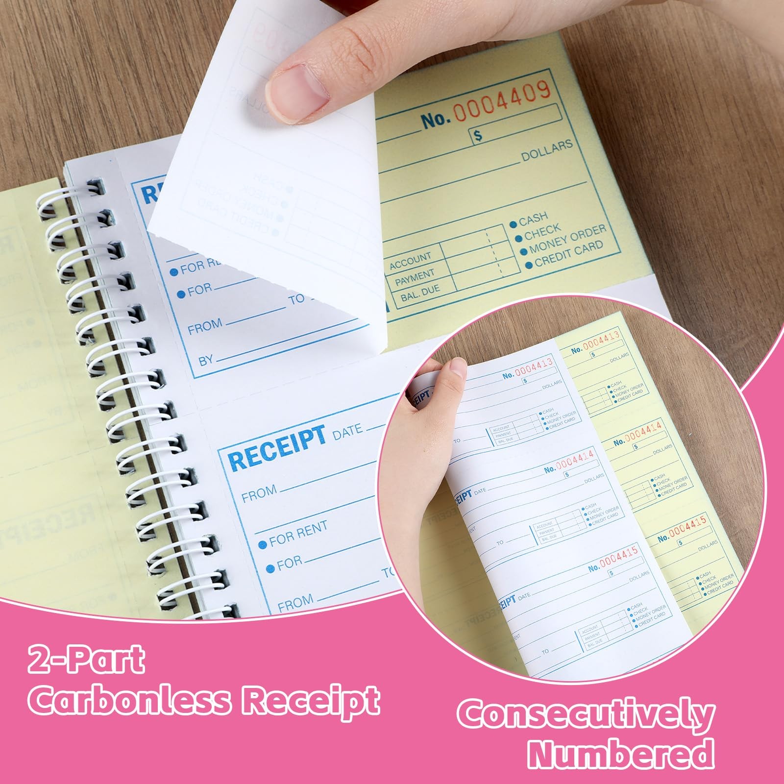 4 Pads Money and Rent Receipt Book with Spiral Bound Rent Receipt Book with 2…