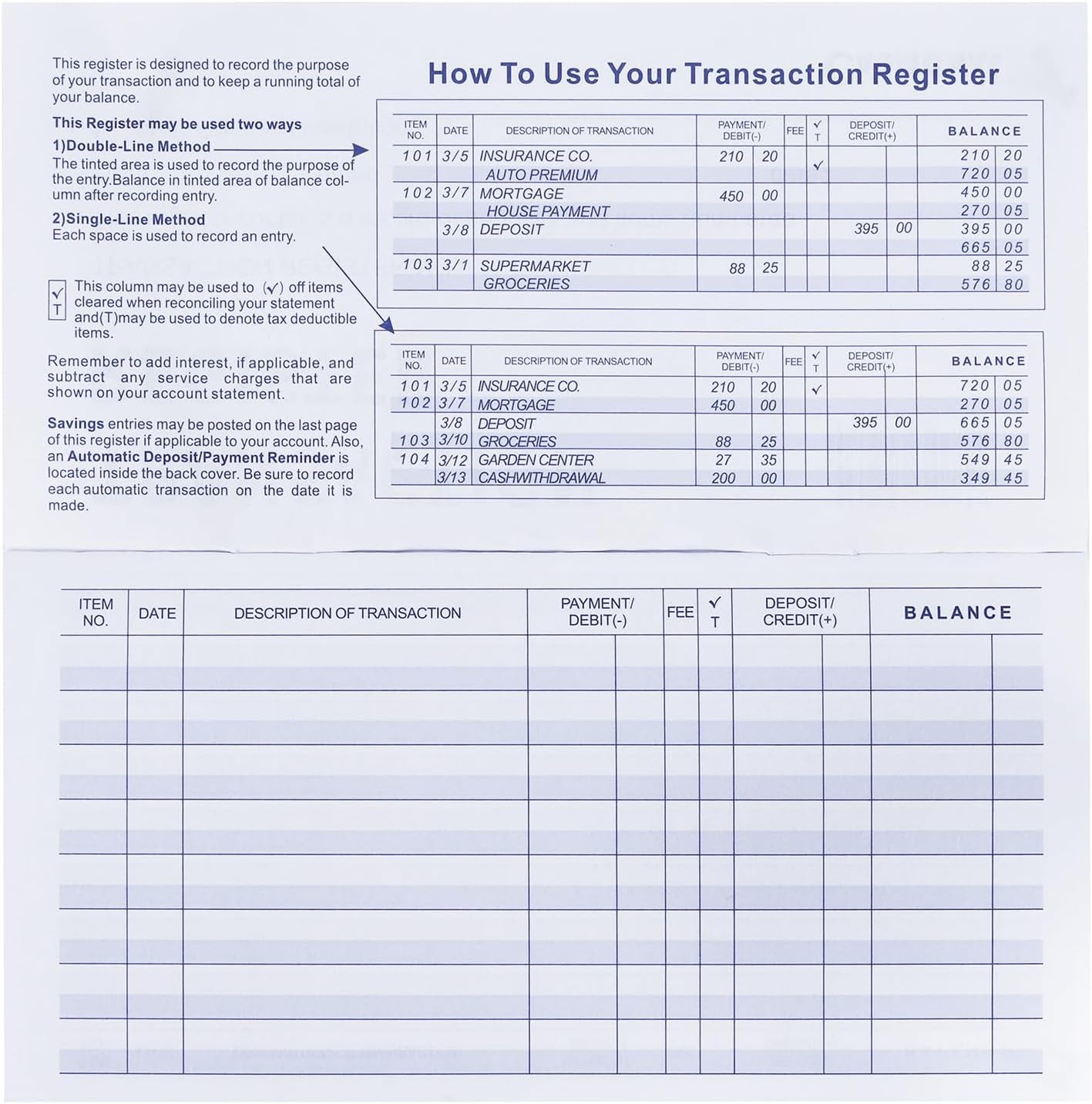20 Pack Checkbook Register Check Registers for Personal Blank Ledger Transaction