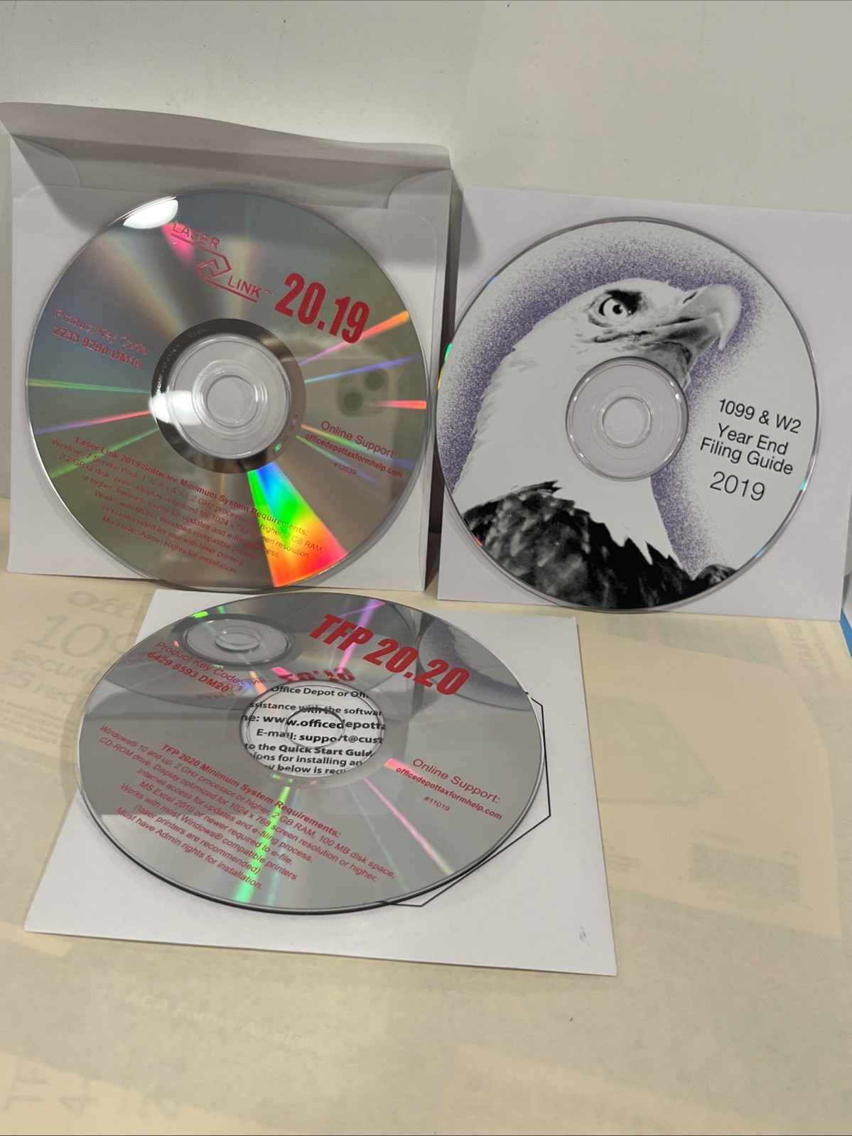 Office Depot Laser Link Software Suite W-2 + 1099-Misc 50 Employees 2019 USA W2