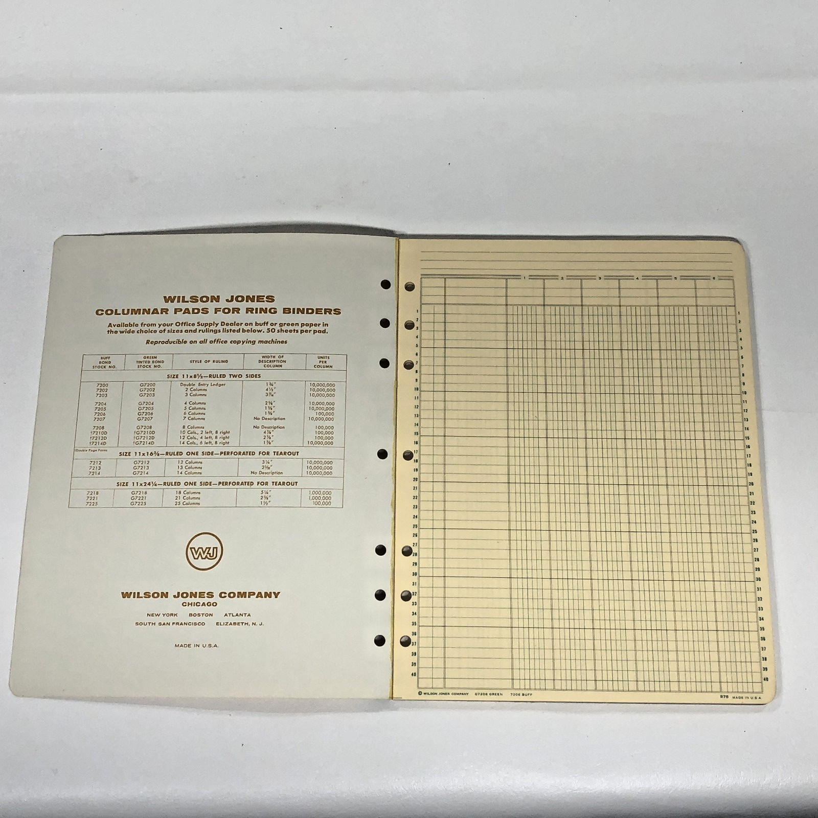 Vintage Wilson Jones Columnar Pad #7204, 11″ x 8.5″, 4 Columns, 23 Pages Remain