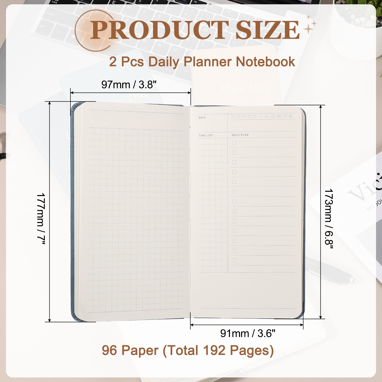2Pcs Daily Planner Notebook, 7 x 3.8″ to Do Notebook, Blue