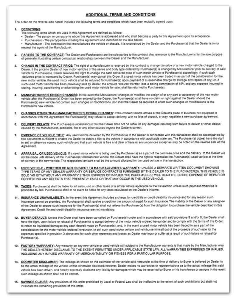 Vehicle Purchase Agreement Forms 2Part 100 per pack