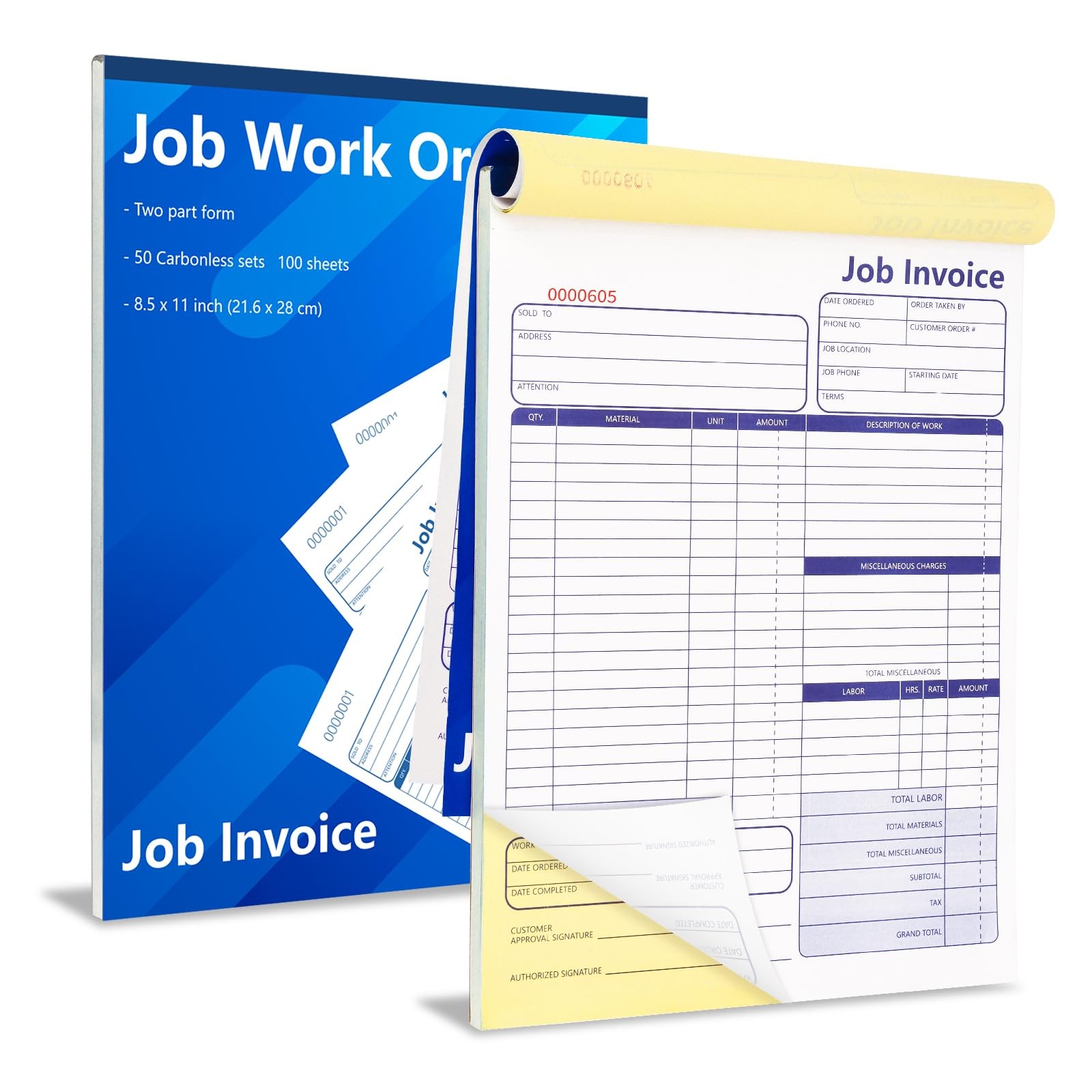 2 Pack 100 Set Job Work Order Forms Job Invoice Forms Invoice Receipt Book Co…