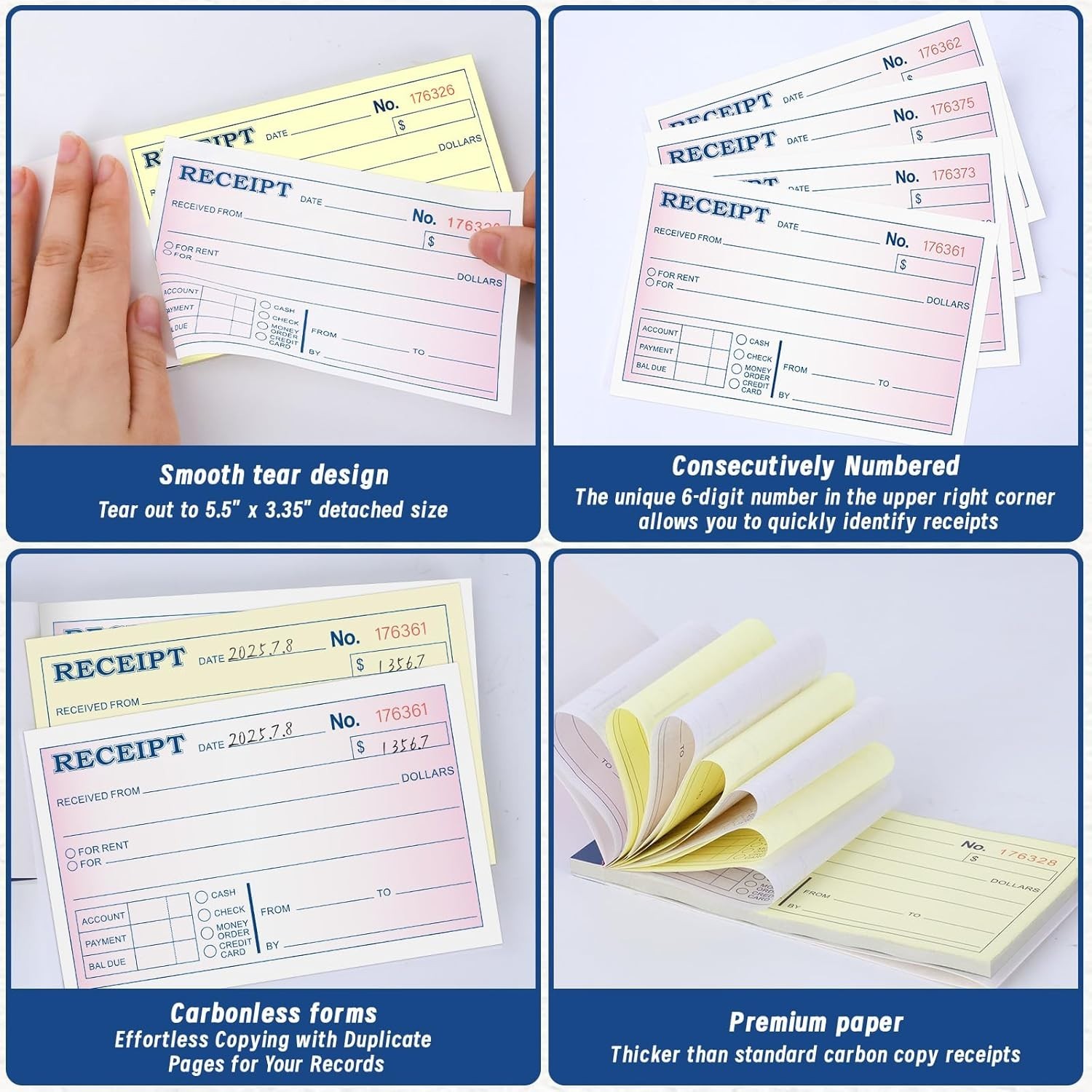 20 Packs Money and Rent Receipt Book, 3-11/32″ x 5-5/8″ Rent Receipt Books,